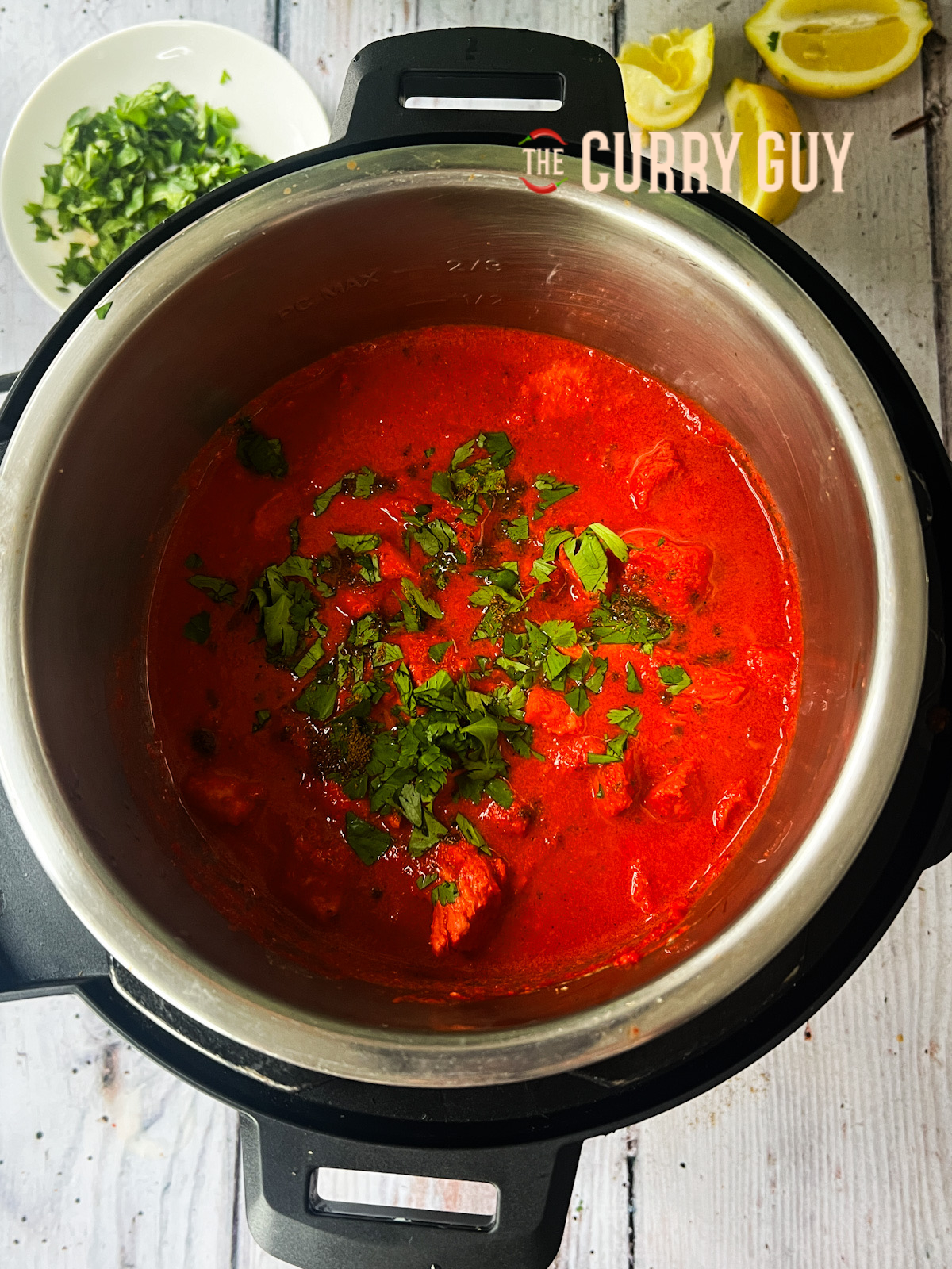 finished chicken tikka masala in the slow cooker