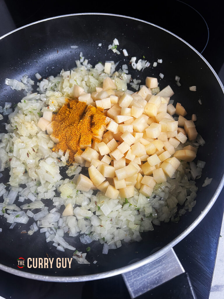 spices added to the pan 