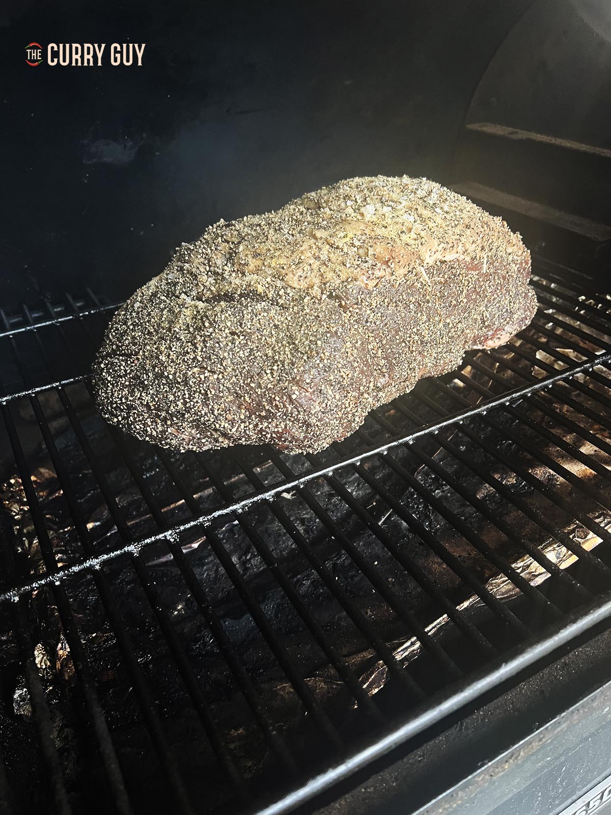 The top round on a traeger to cook.