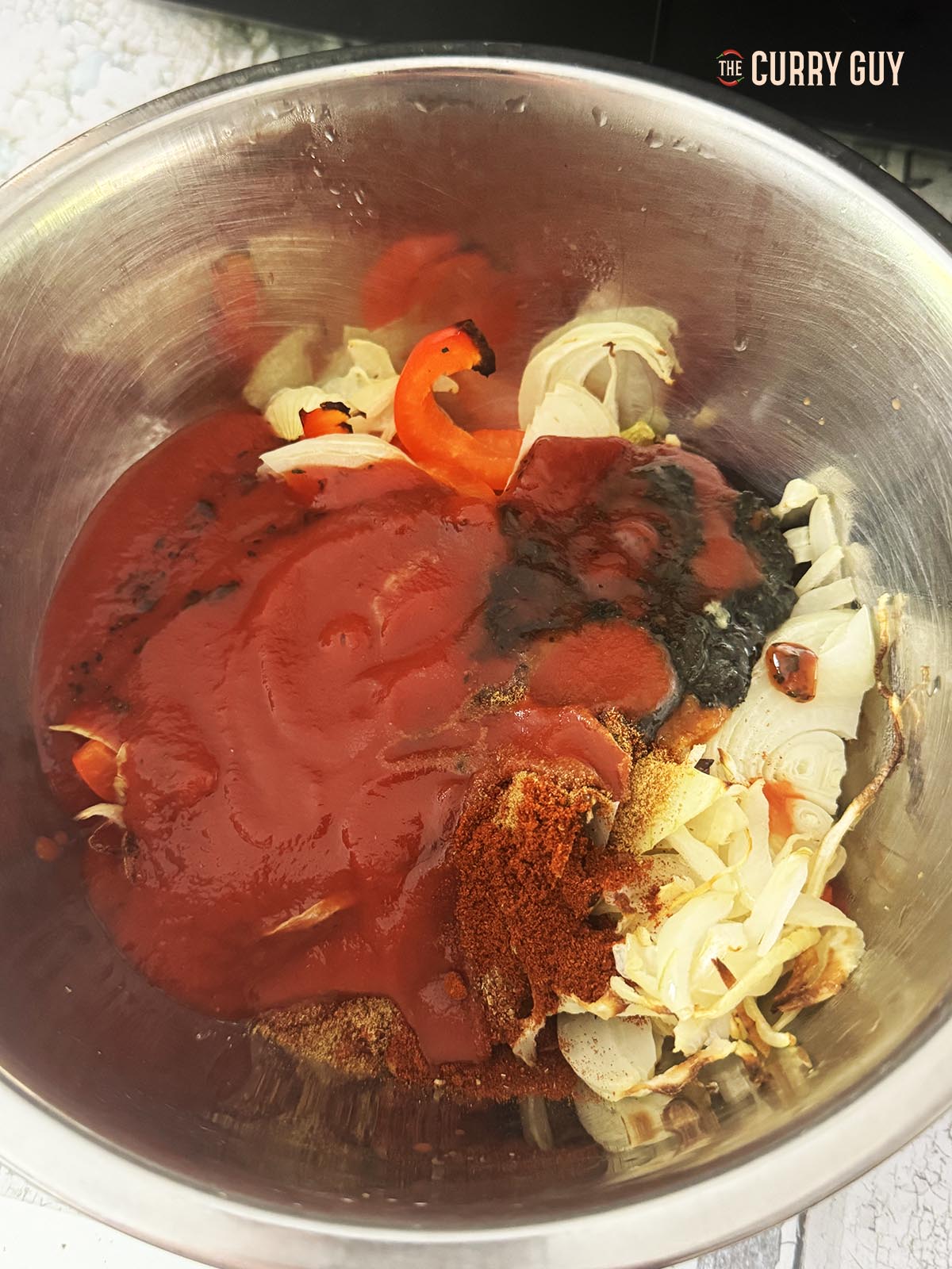 The sauce ingredients in a bowl, ready for blending.