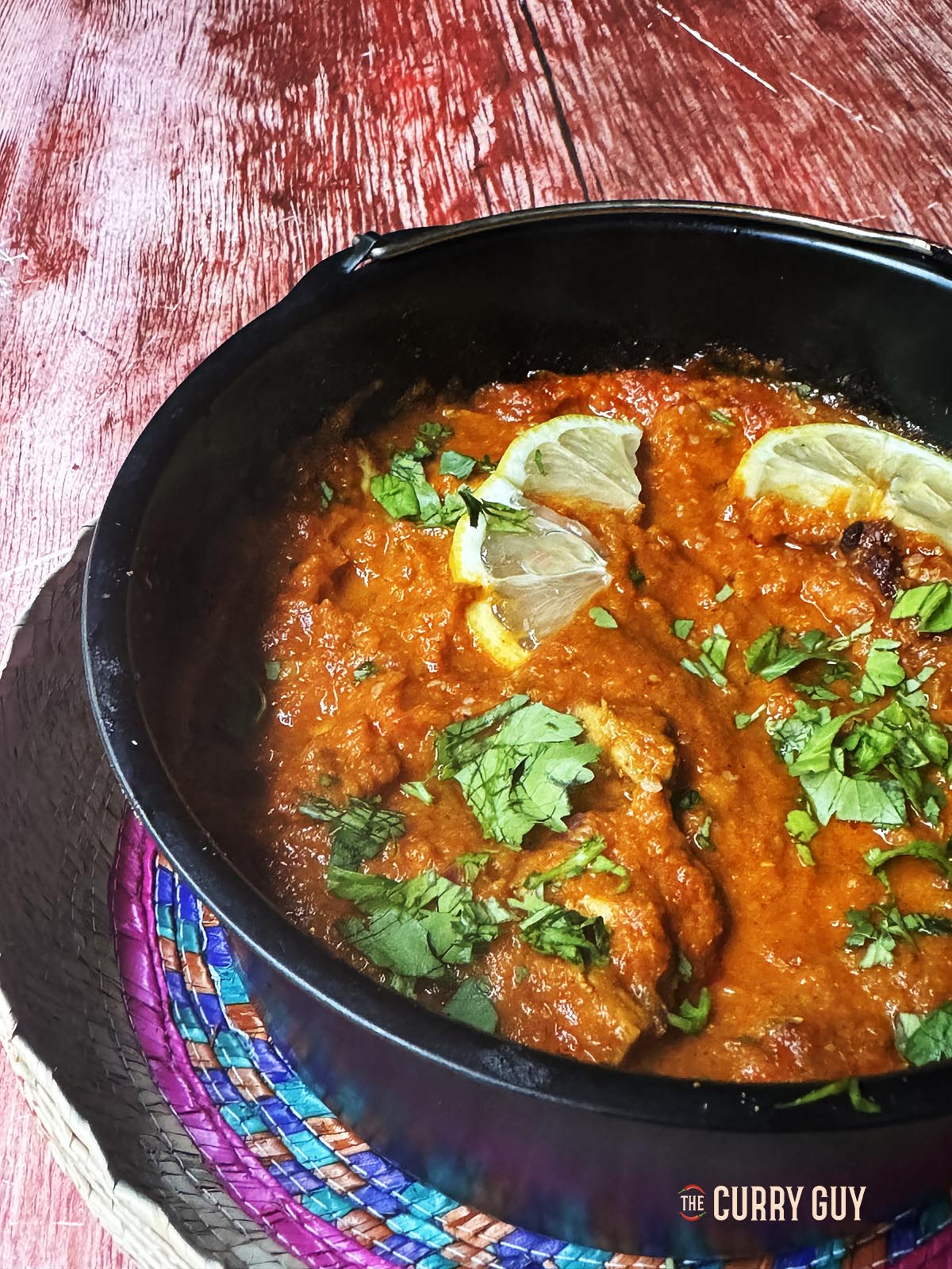 Air fryer chicken pathia served in the cake tin it was air fried in.
