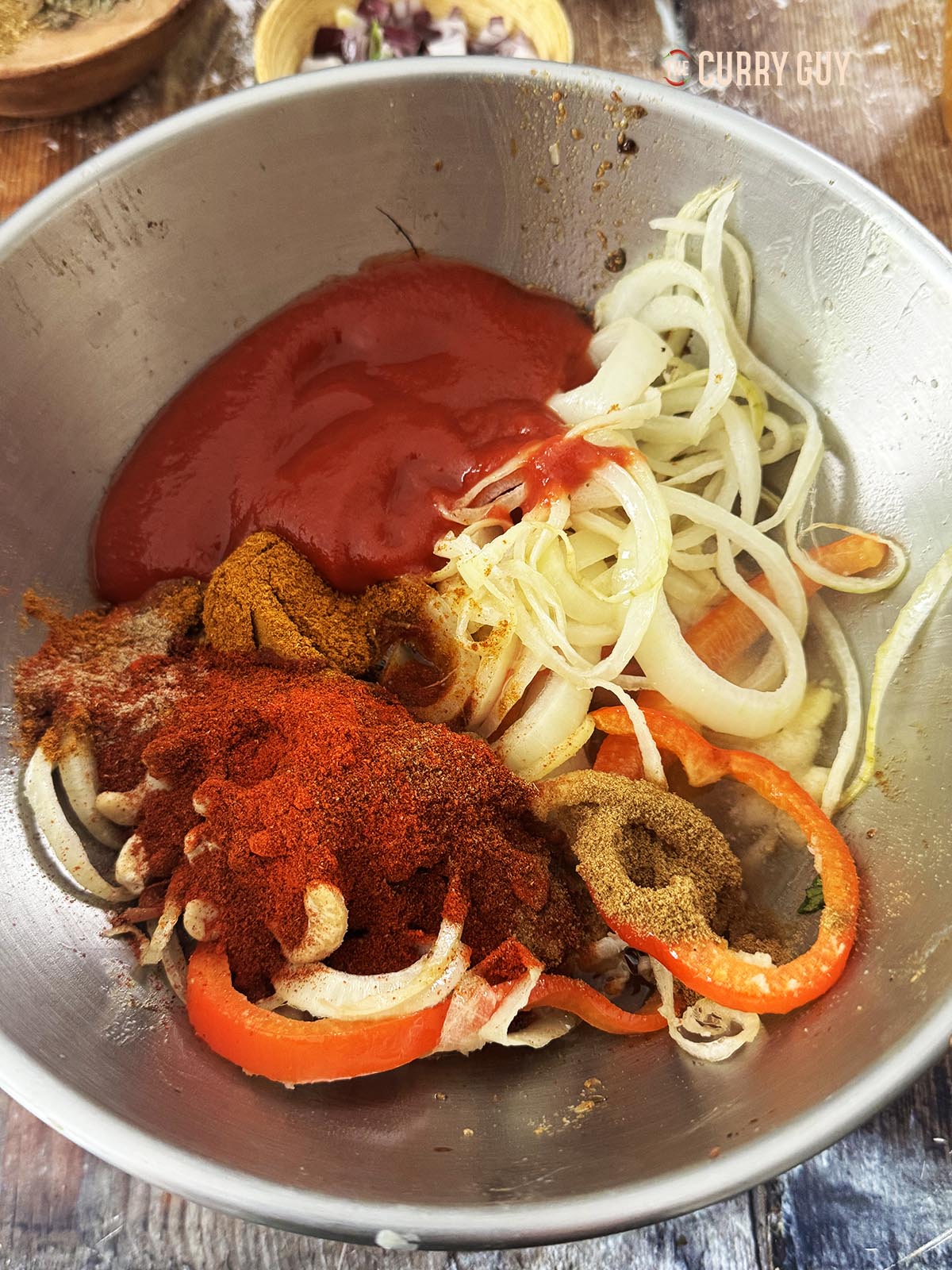 The curry sauce ingredients.