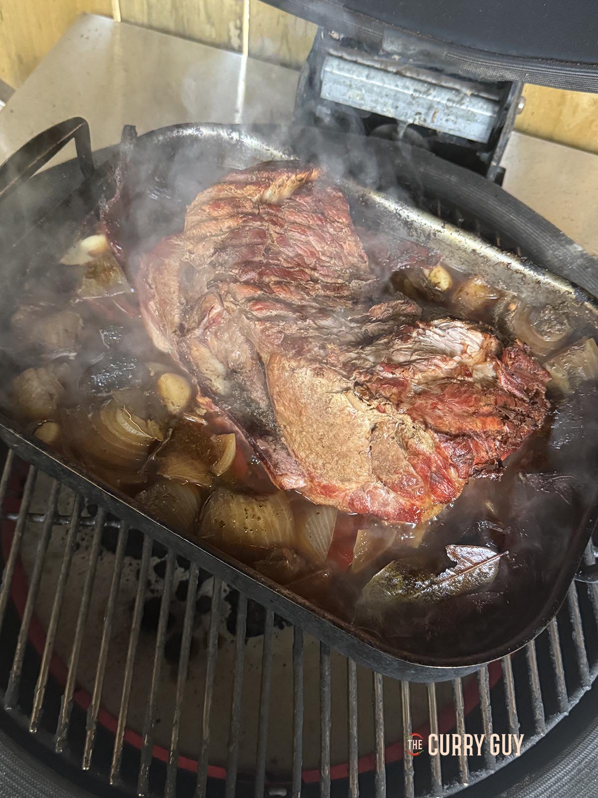 The pork after three hours of cooking.