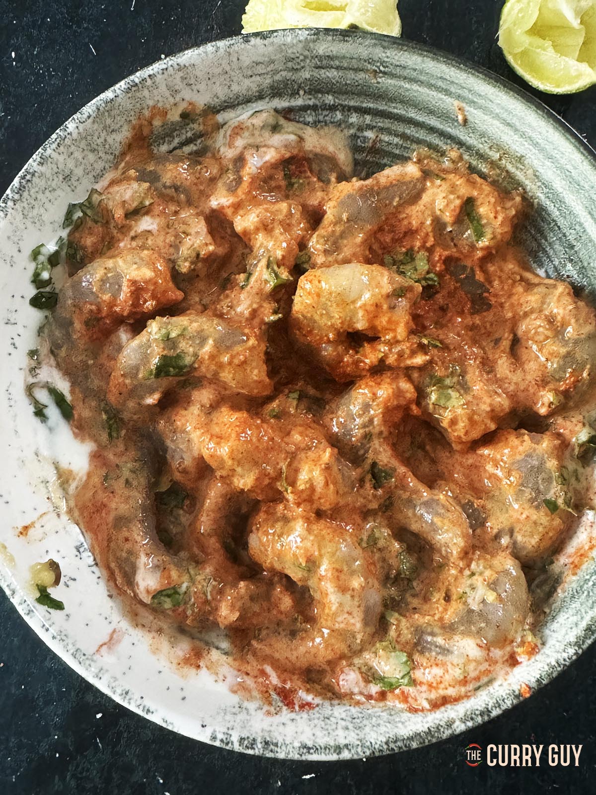 Shrimp in the marinade.