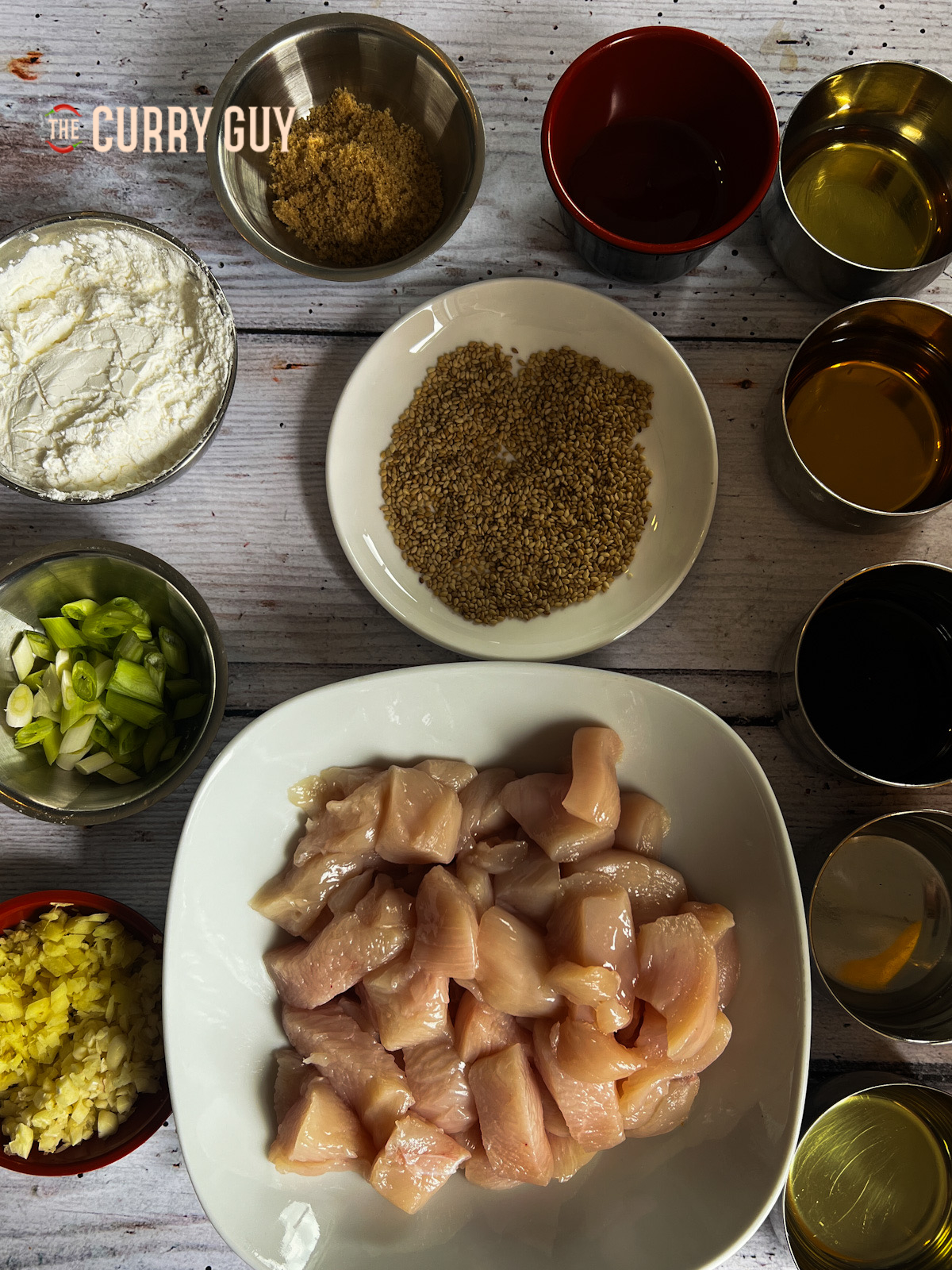 Ingredients for air fryer sesame chicken.