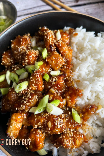Air fryer sesame chicken served up to eat
