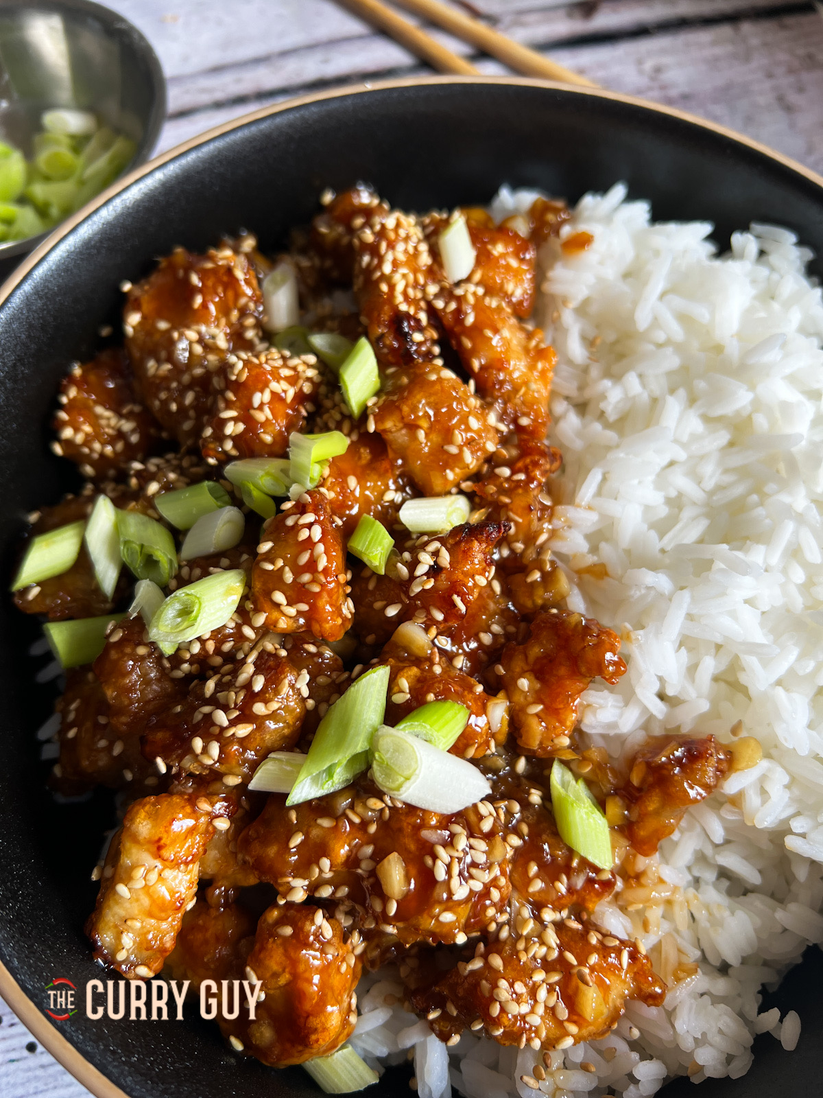 Air fryer sesame chicken served up to eat