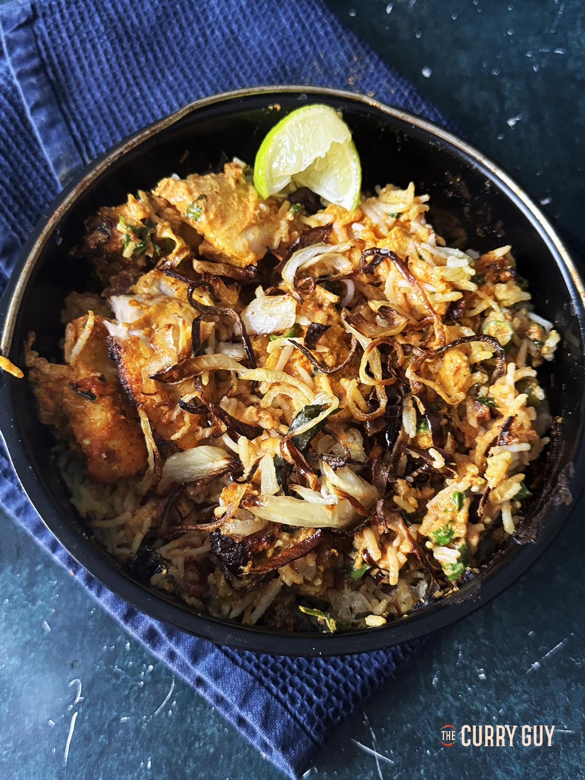The lightly stirred biryani ready to serve.