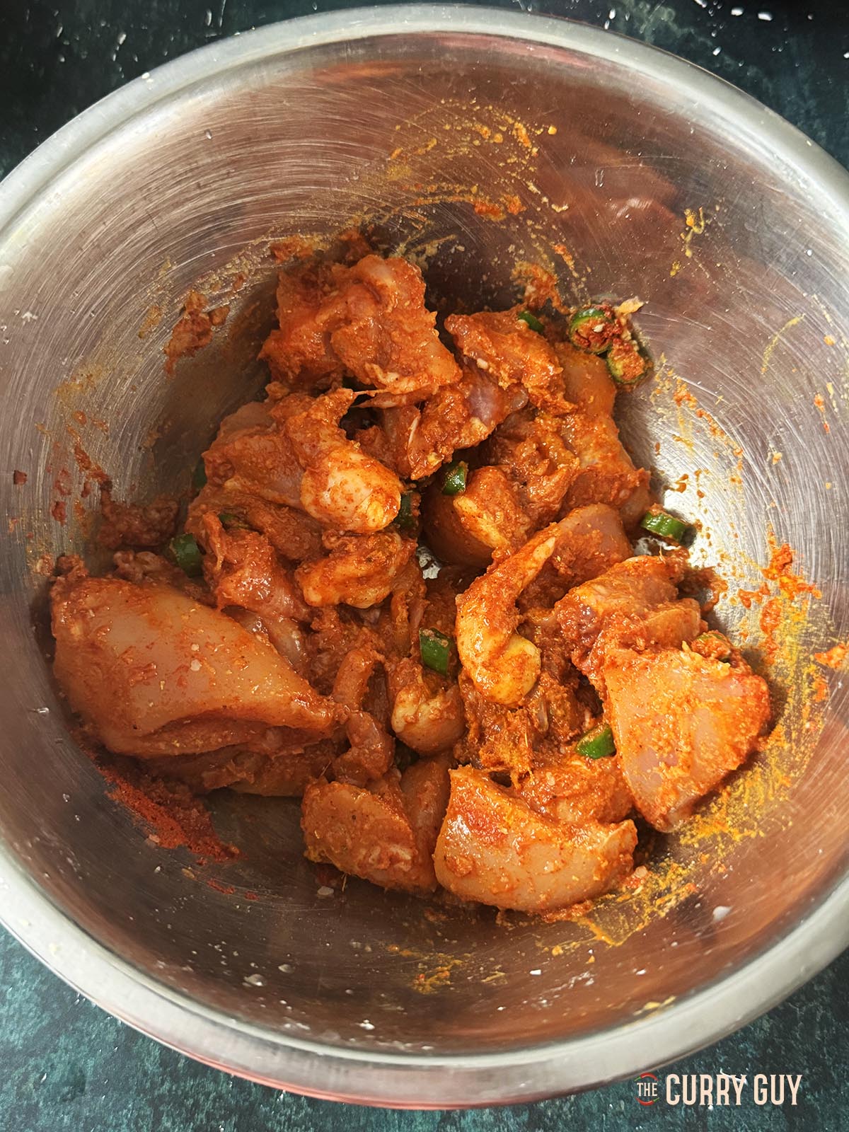 The chicken marinating in the first marinade.
