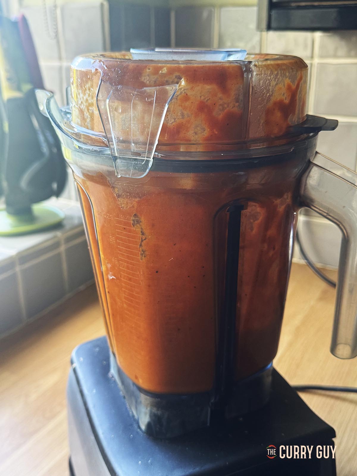 Blending the sauce ingredients. 