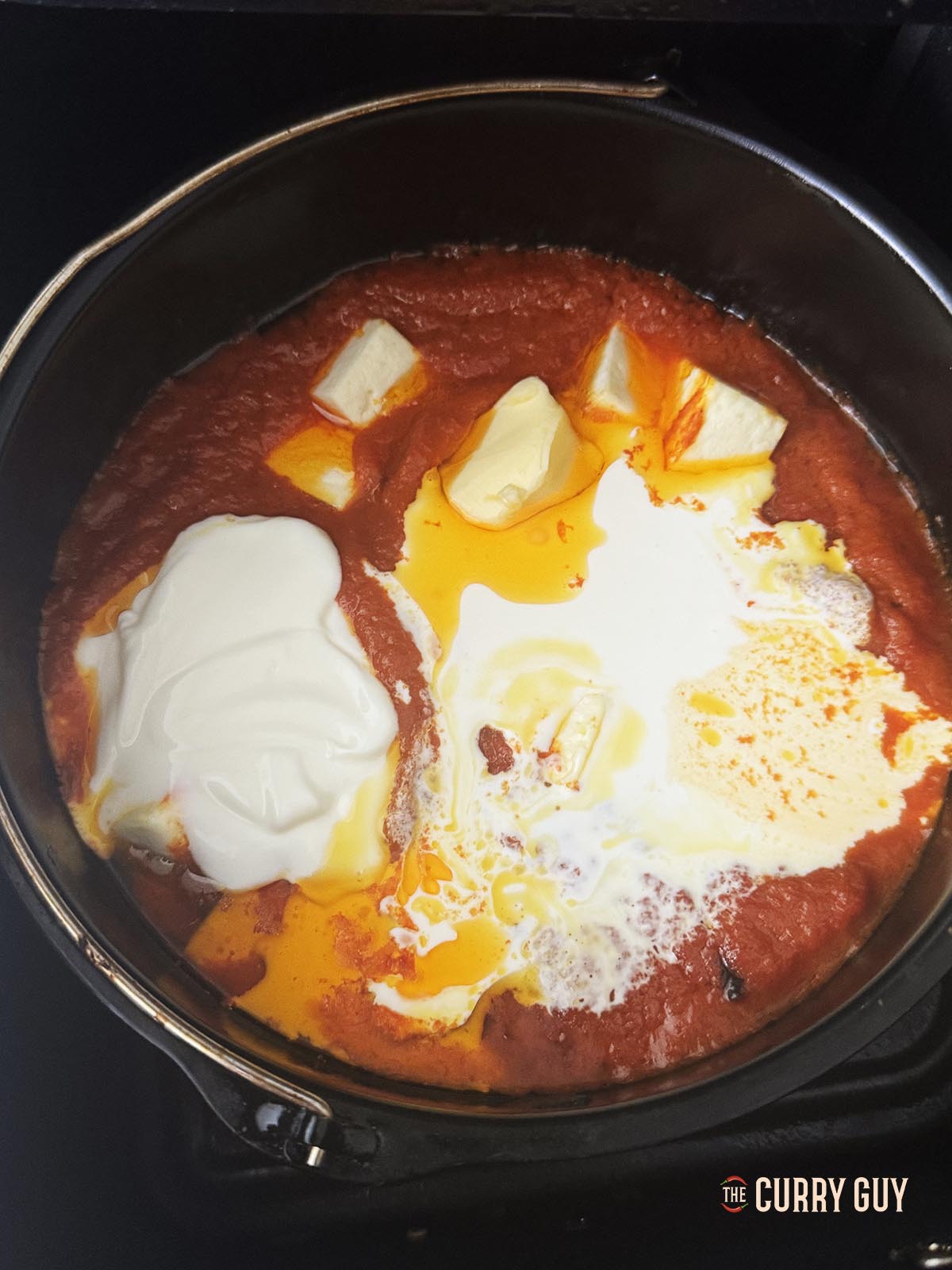 Adding the yoghurt butter and cream.