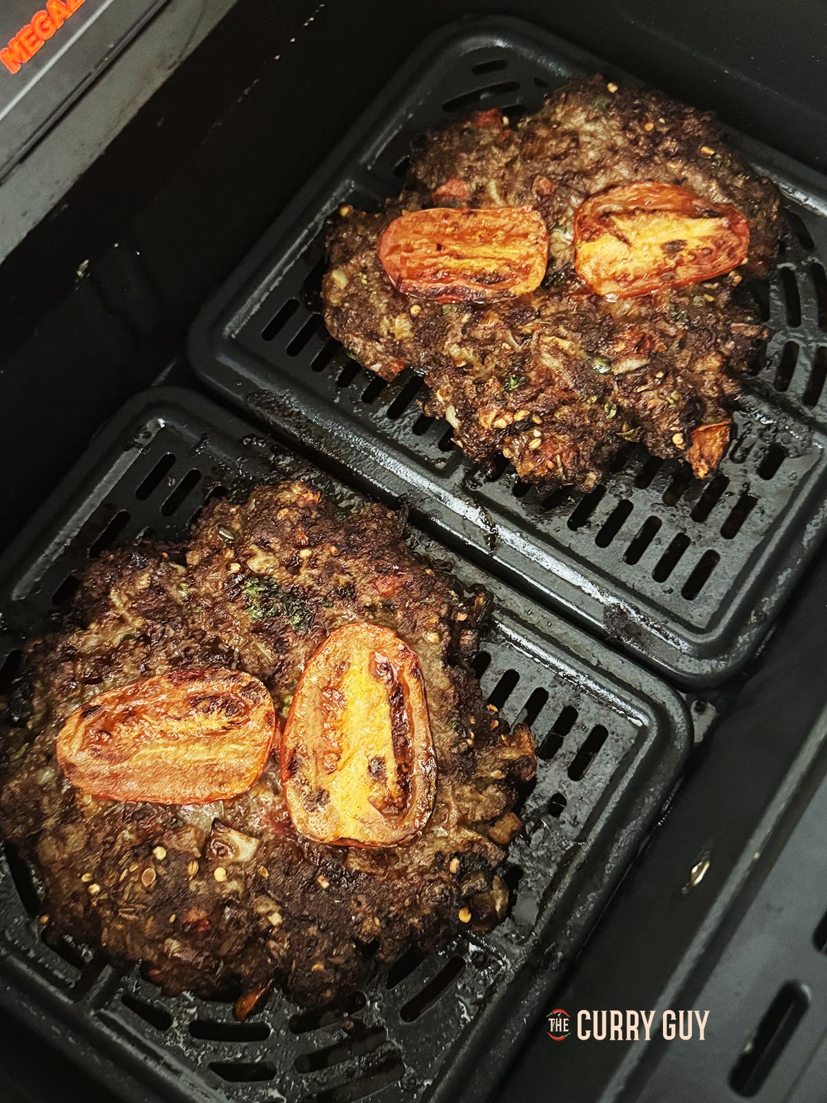 The cooked air fryer chapli kebabs in the air fryer.