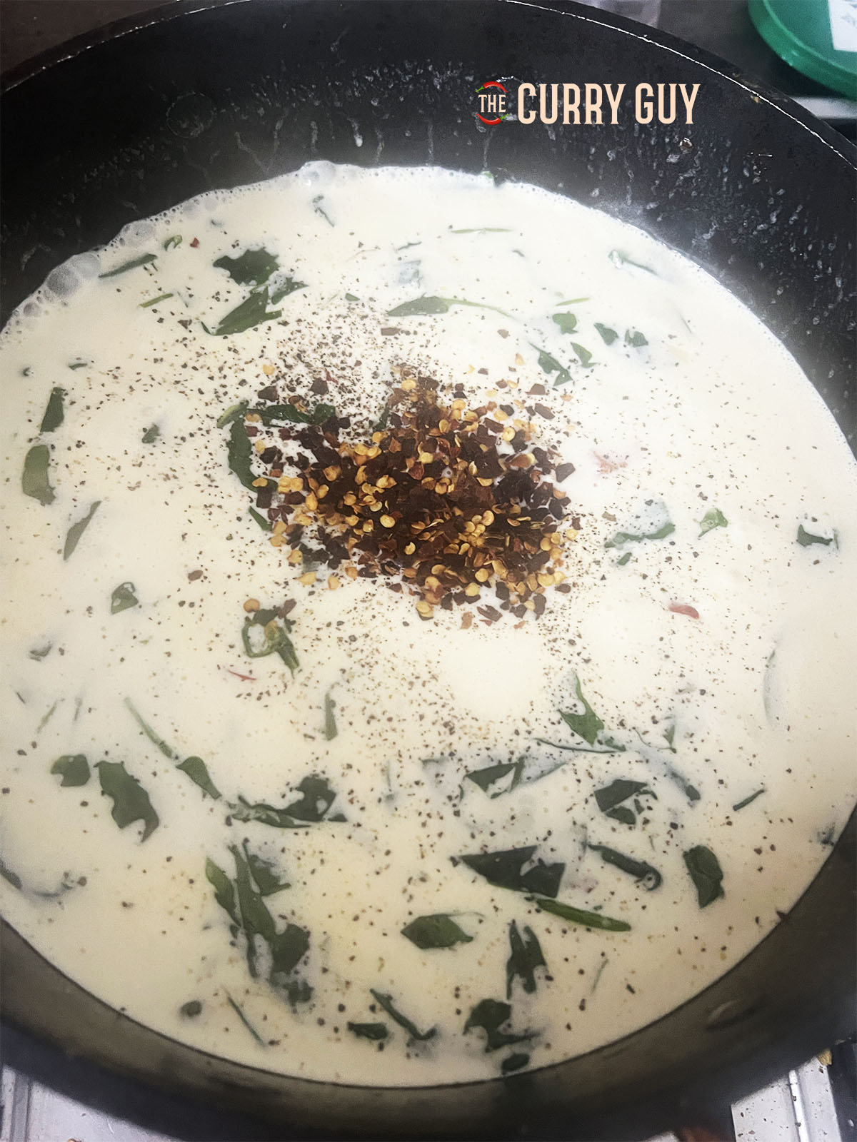 Dried chilli flakes in the Cajun salmon pasta sauce.