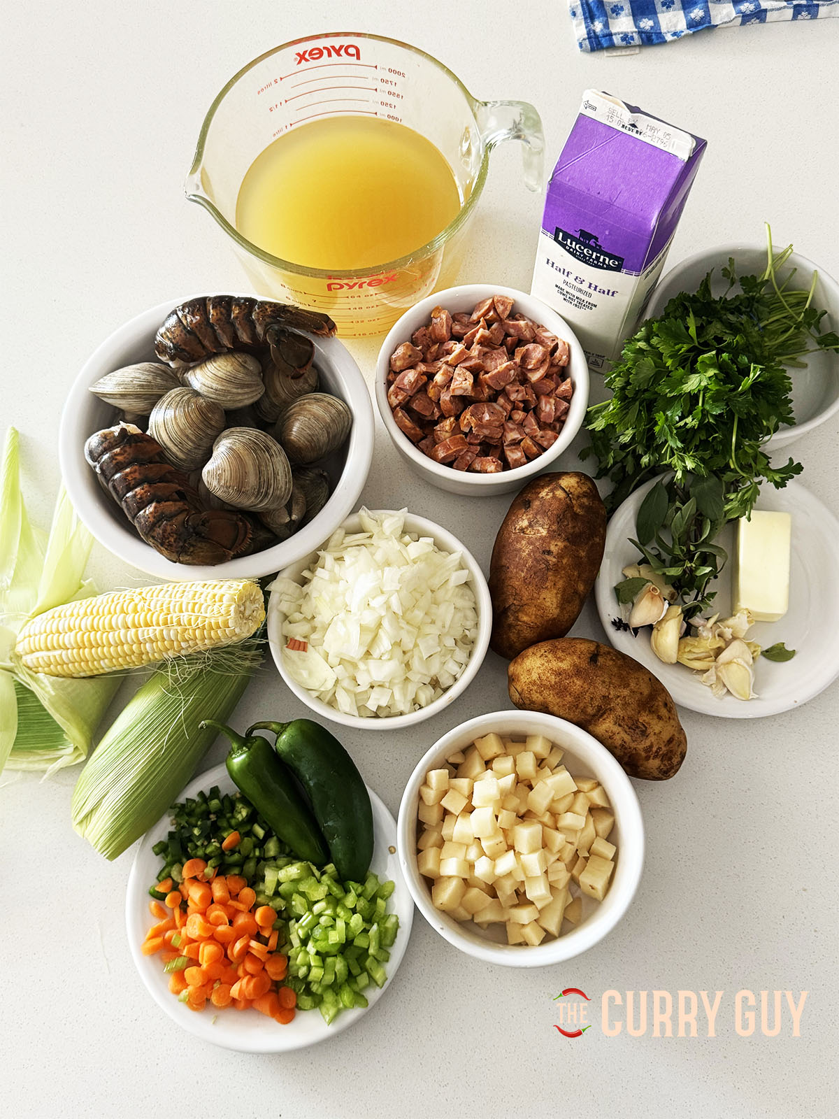 The laid out, prepared ingredients.