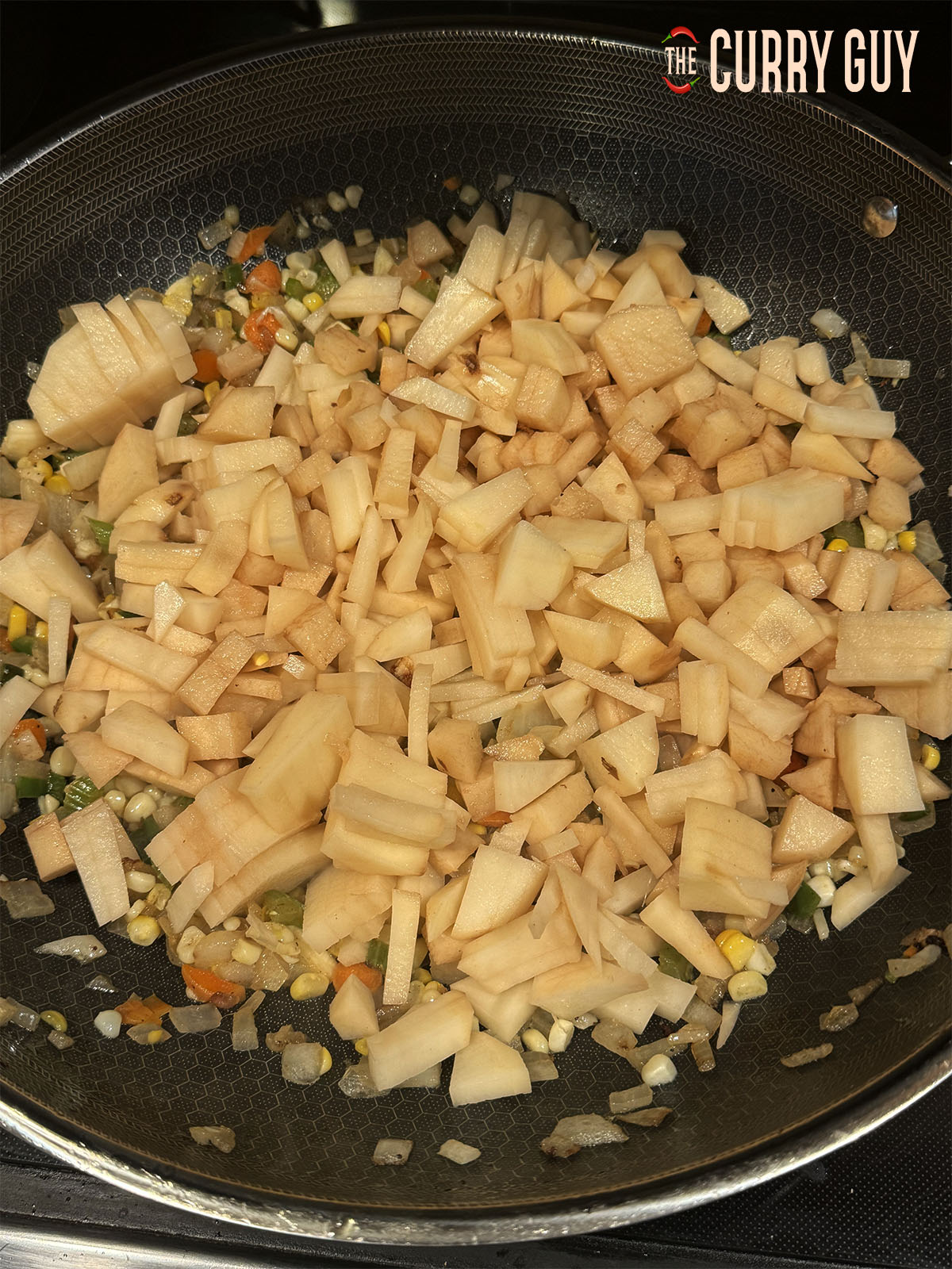 The potato in the pan