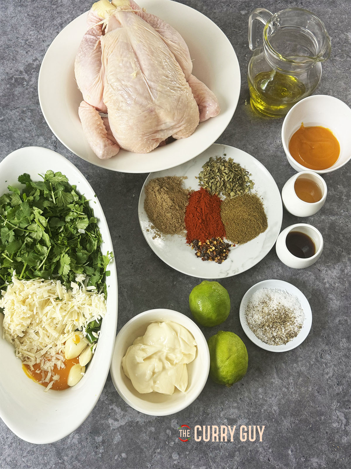 Ingredients for the recipe on a tabletop, prepared and ready.
