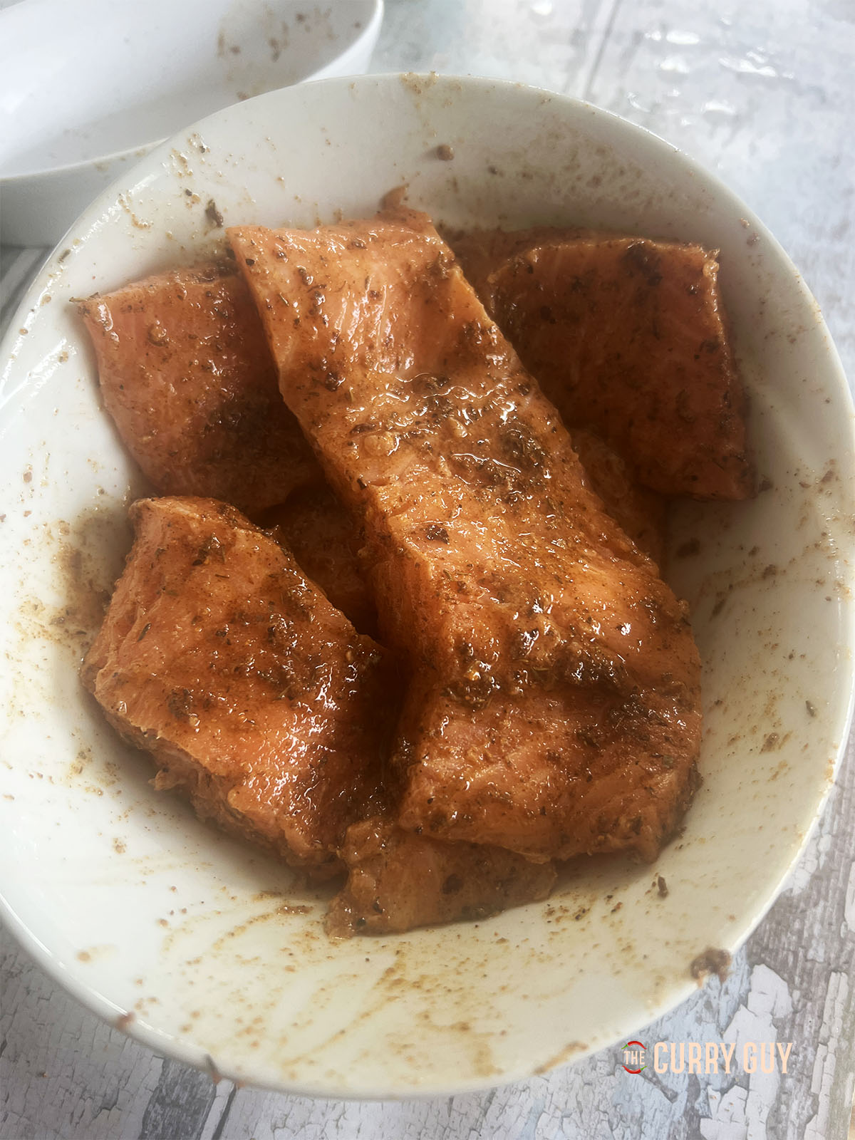 The salmon steaks covered in the Cajun spice