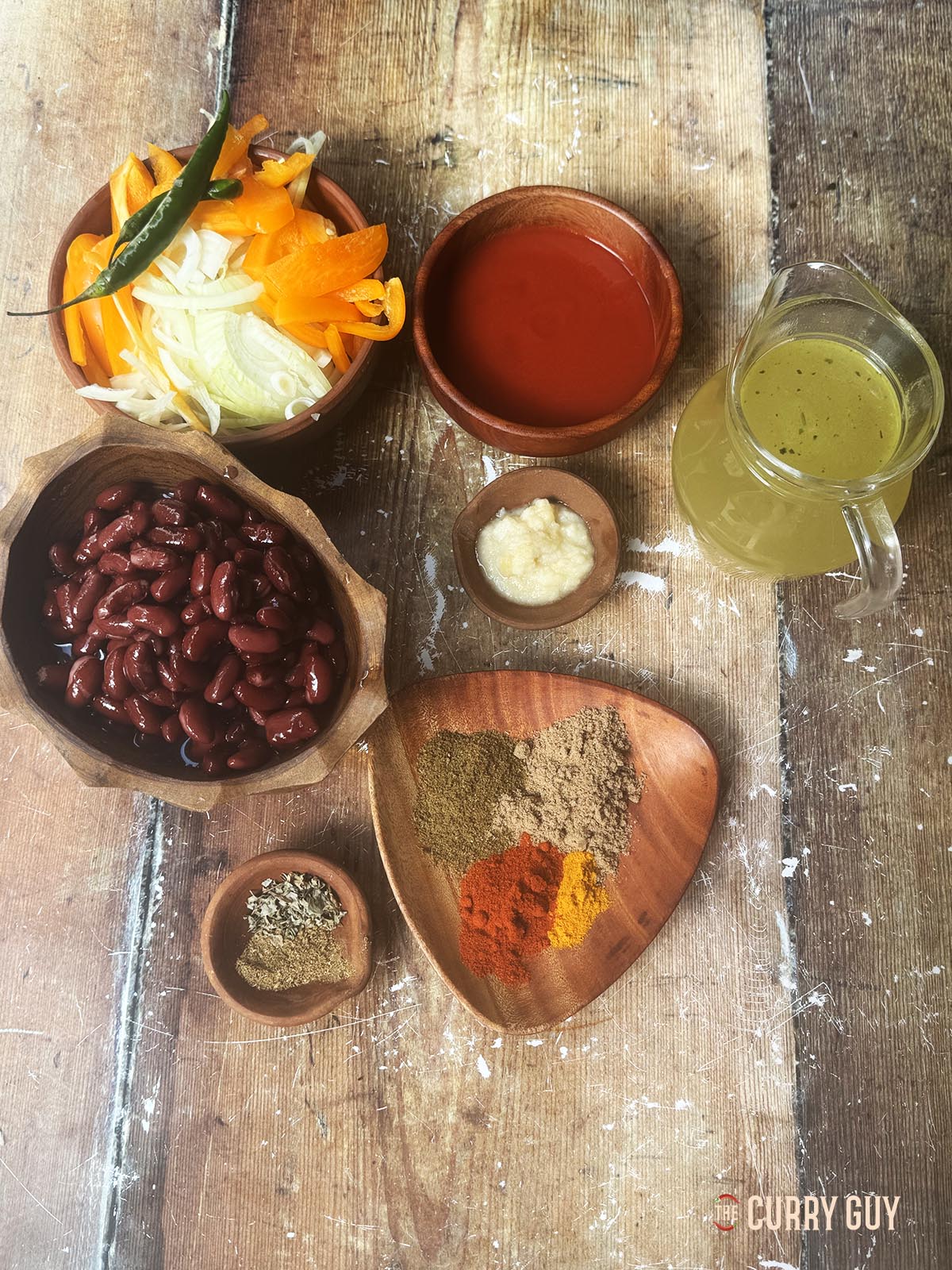 The ingredients for the curry prepared and ready to cook.