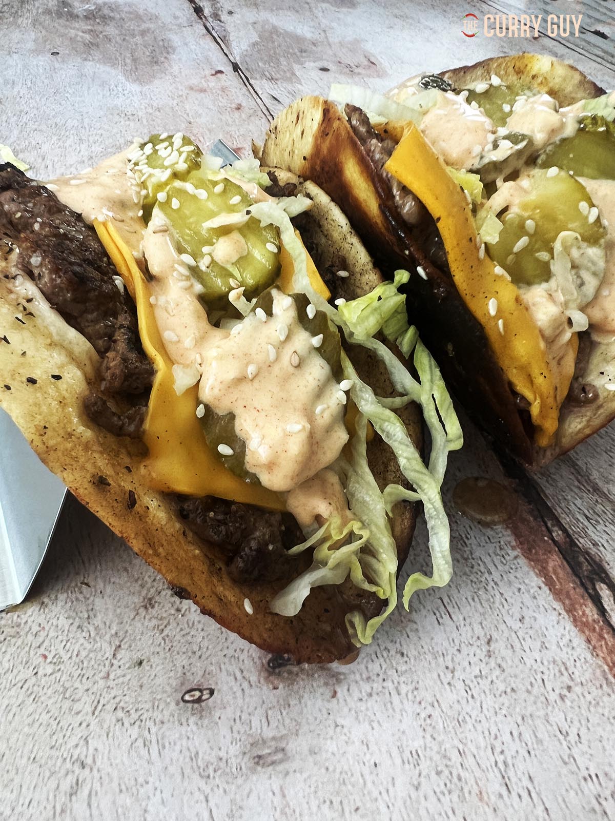 Big Mac tacos on a taco server.