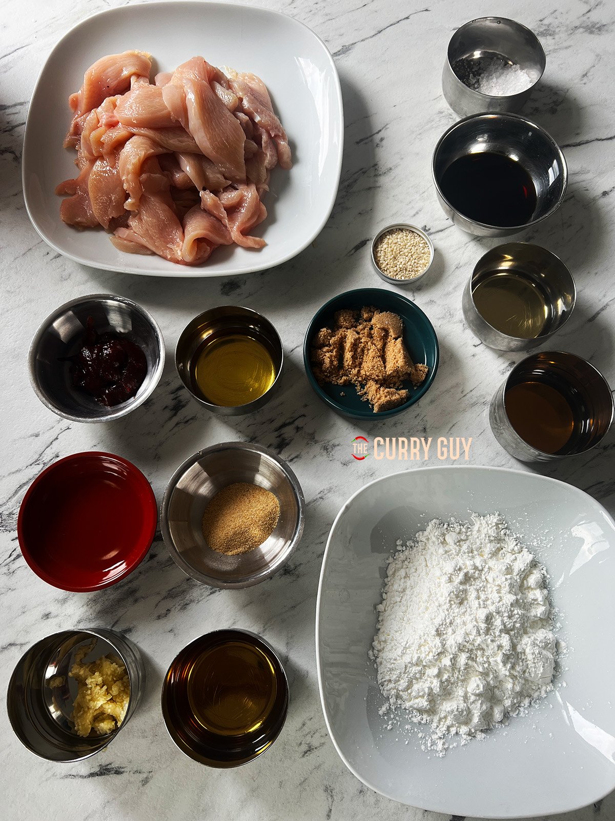 Ingredients portioned for the Korean Fried Chicken recipe. 