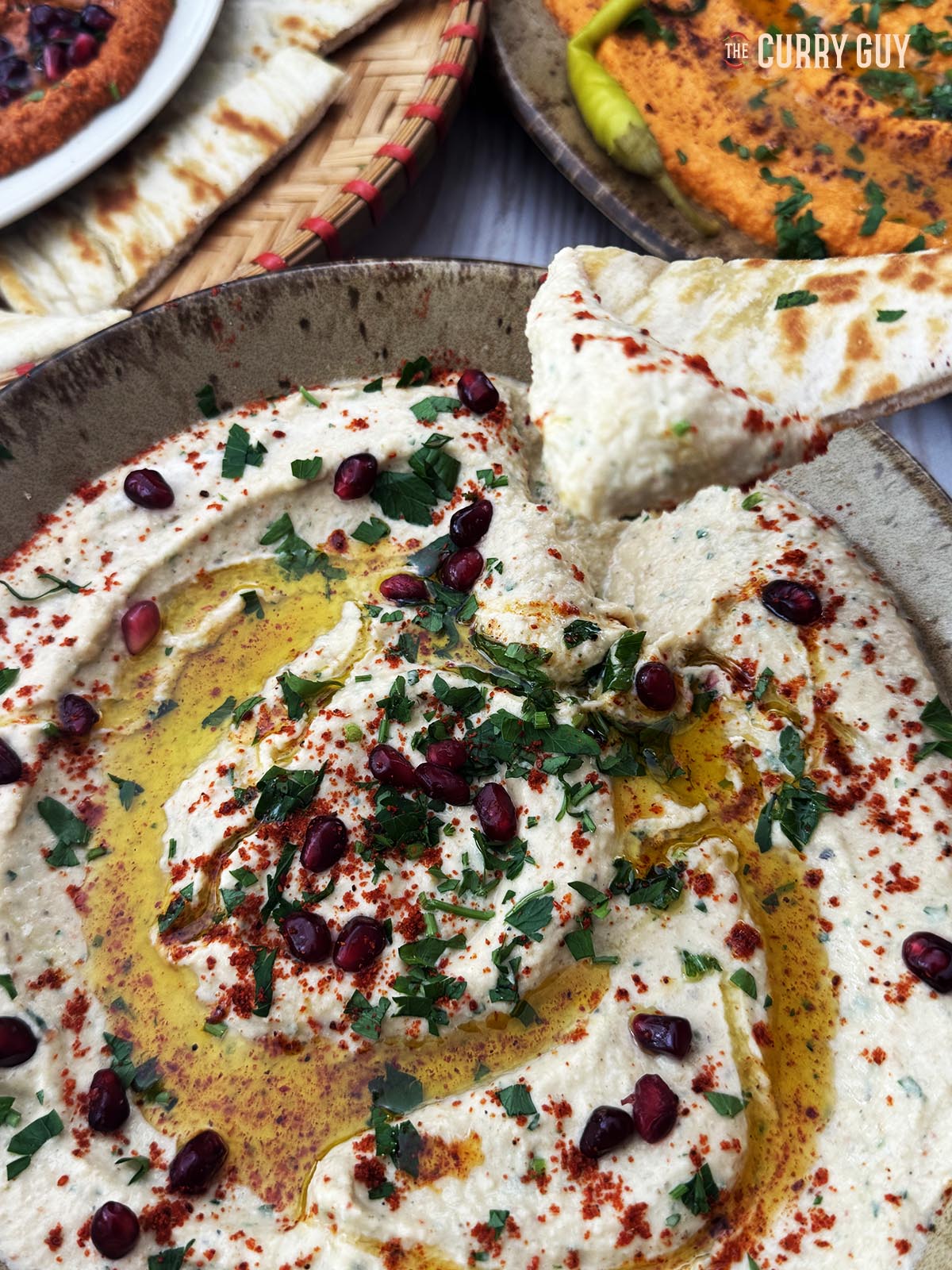 Baba ganoush used as a dip for pita bread.