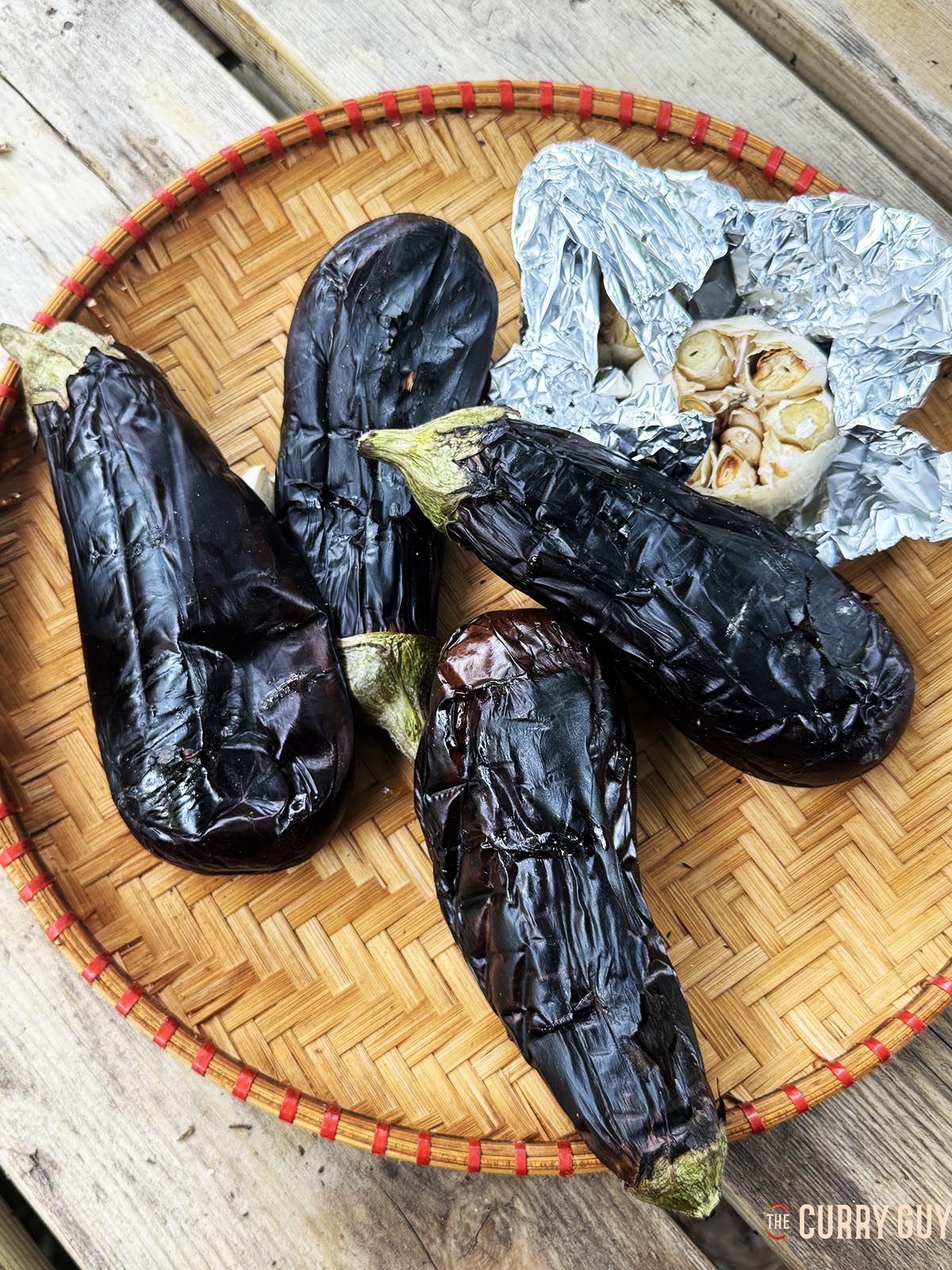 Roasted aubergines and garlic.