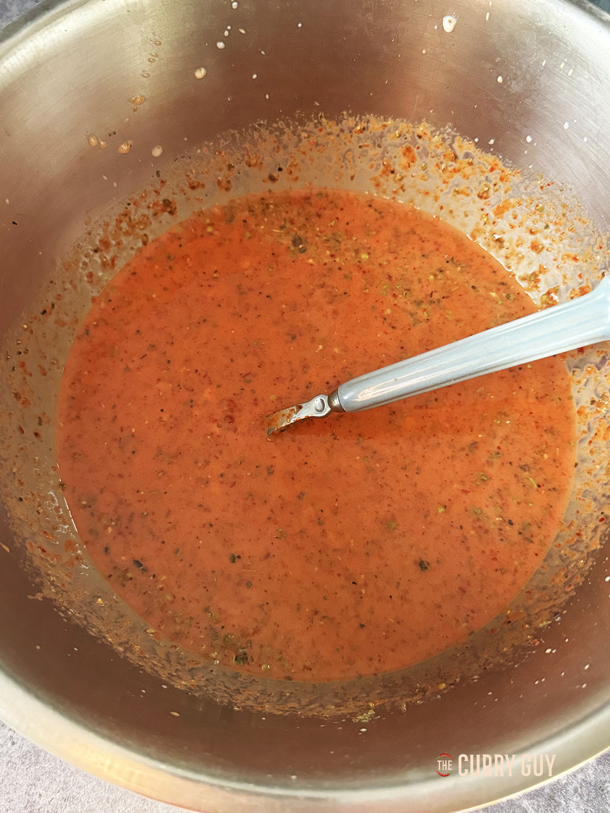 The whisked marinade.