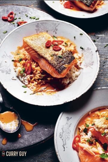 choo chee salmon on a serving plate.