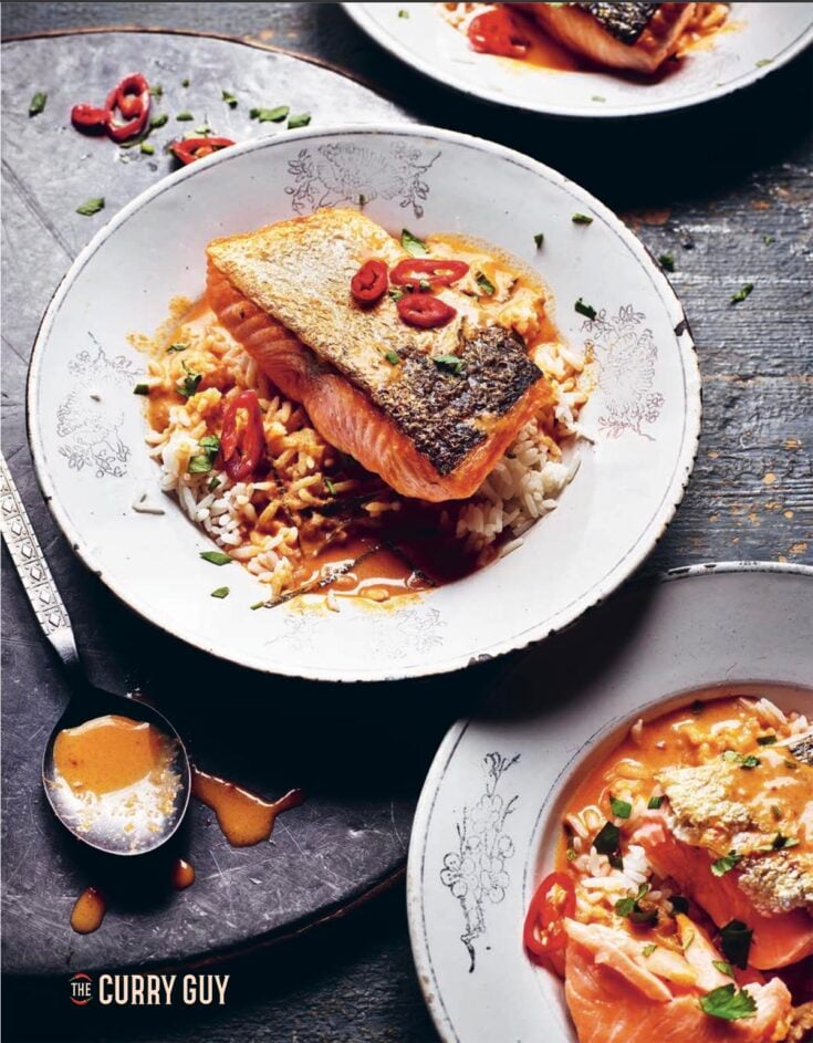 choo chee salmon on a serving plate.