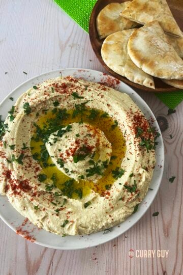Hummus prepared using this easy hummus recipe.