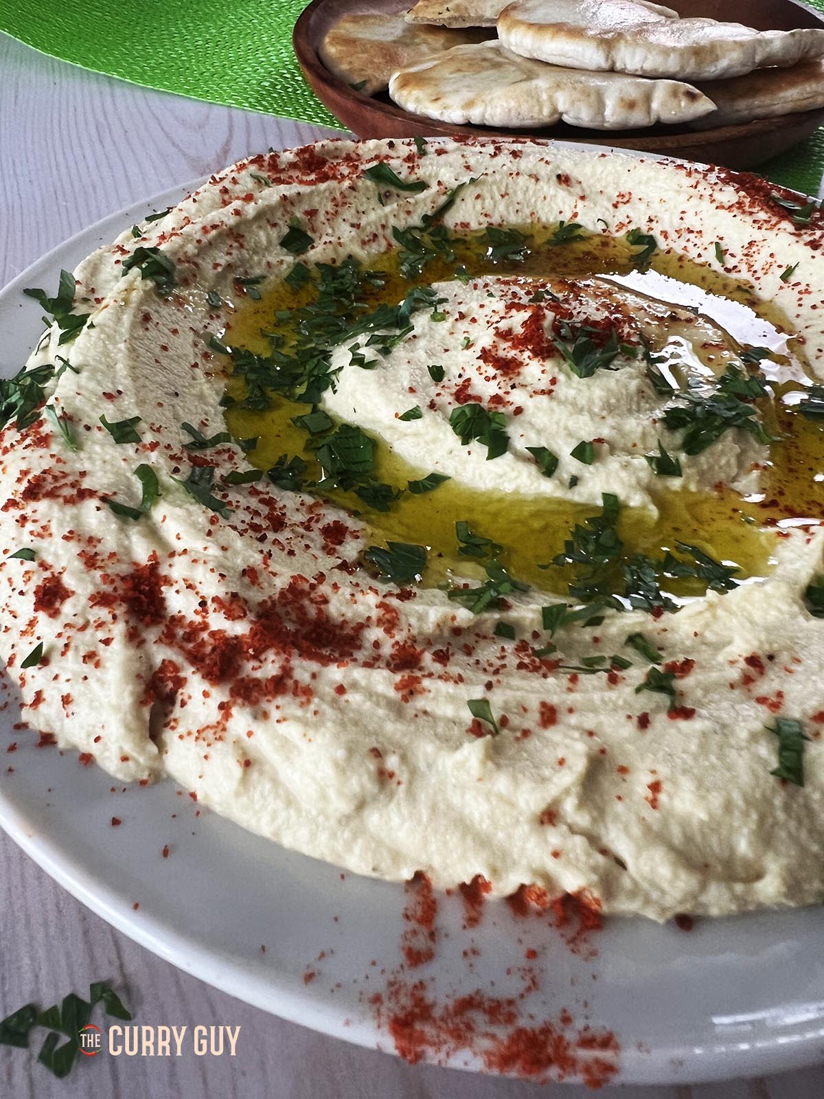 Hummus made using this easy hummus recipe.