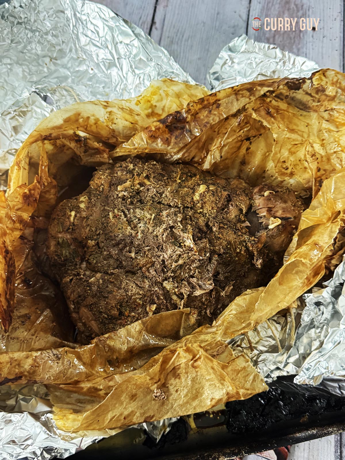 The lamb after 4 hours of slowly cooking.