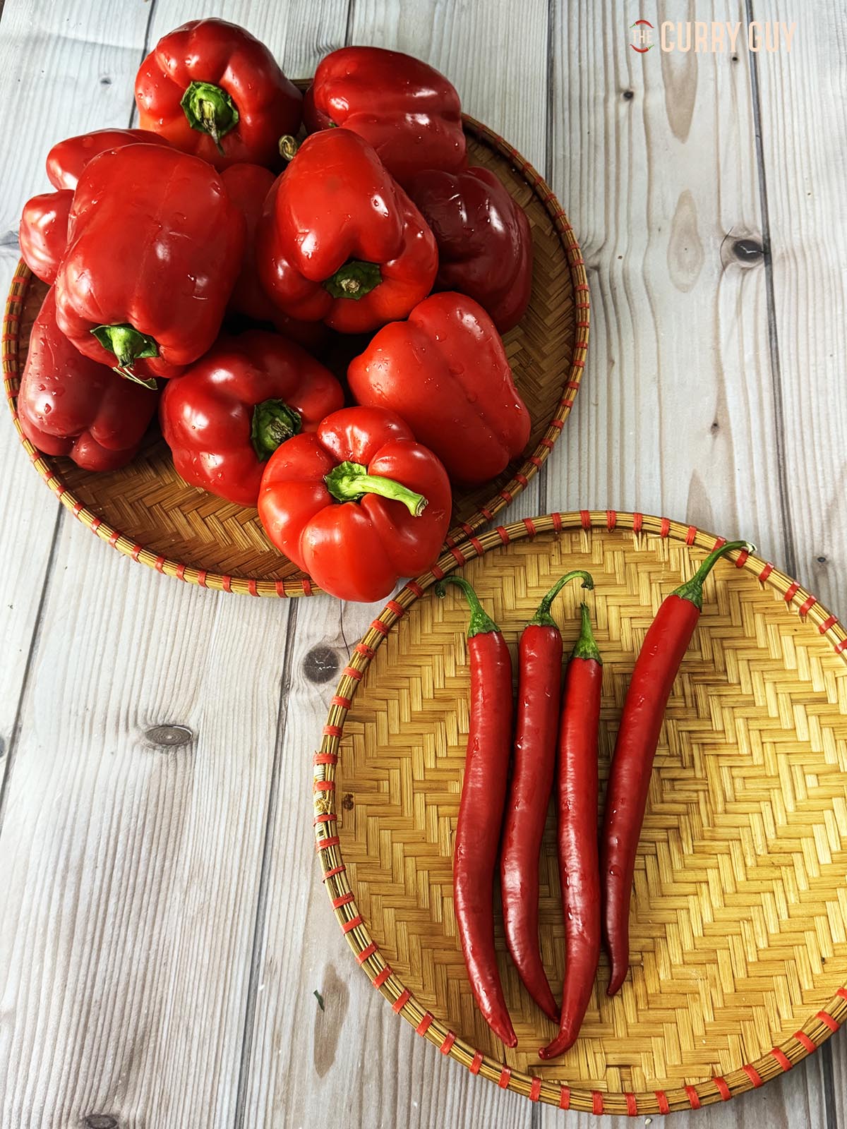 Bell peppers and spur chillies ready to prepare the recipe. 