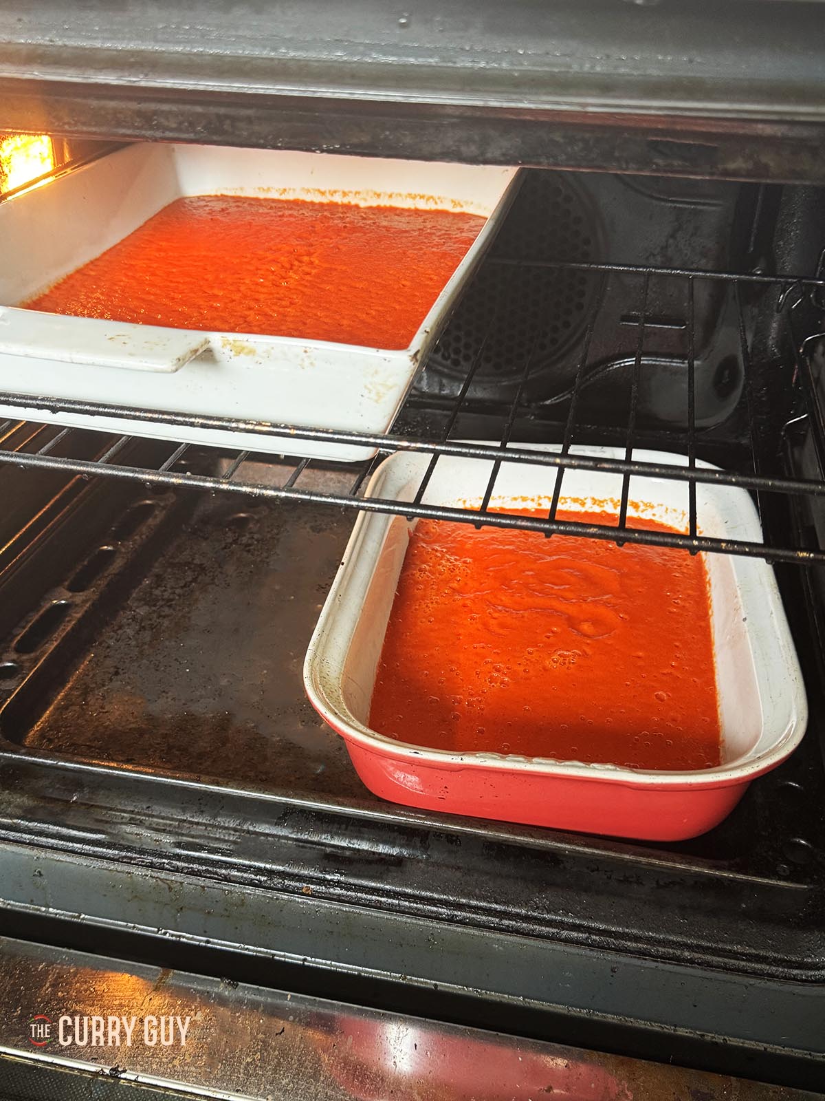 The peppers paste in the oven. 