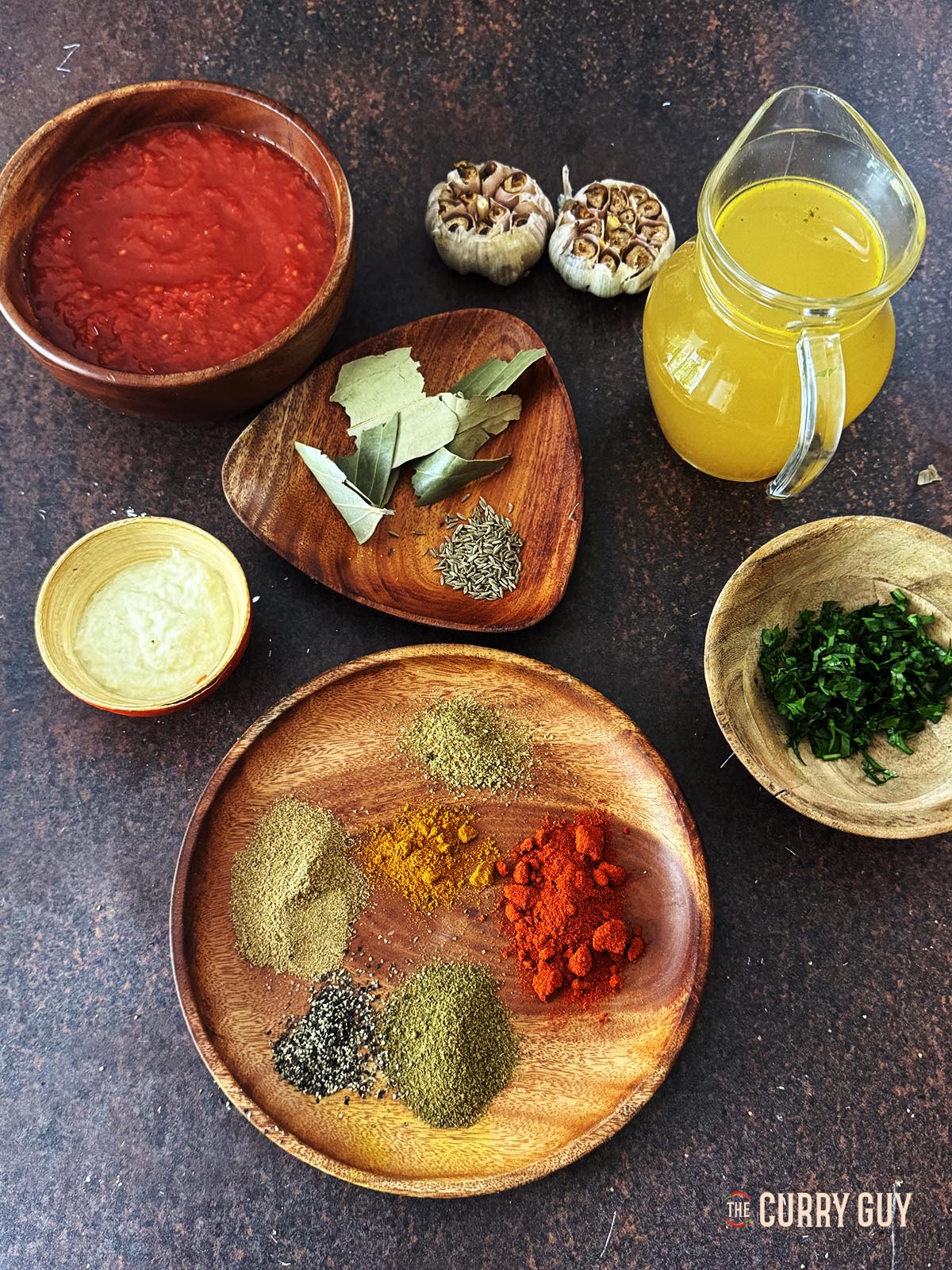 Ingredients laid out for the recipe on a work surface. 