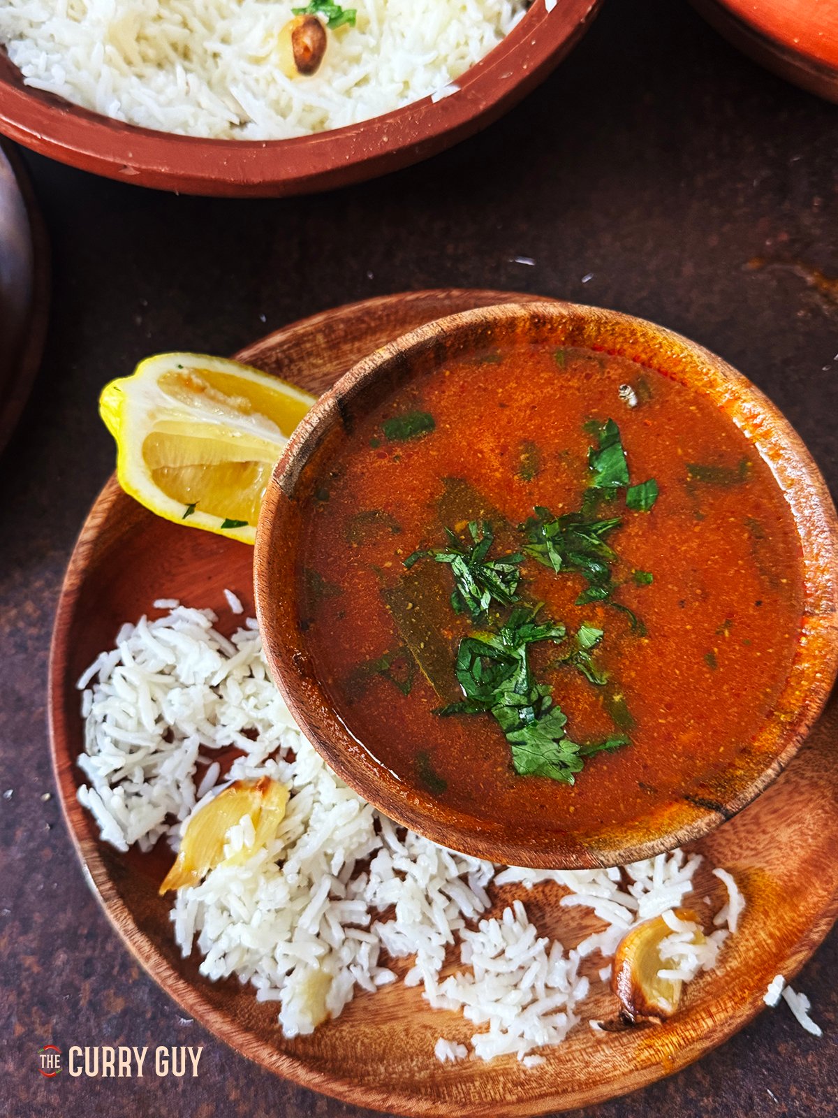 Tomato shorba with rice and roasted garlic.