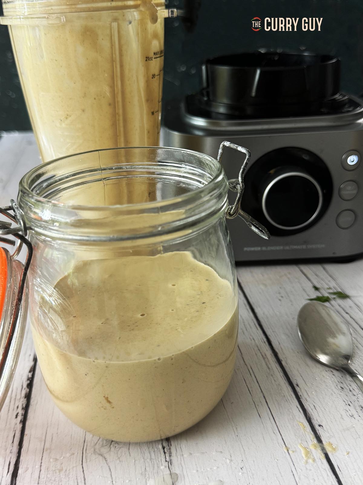 Tahini sauce in a jar.