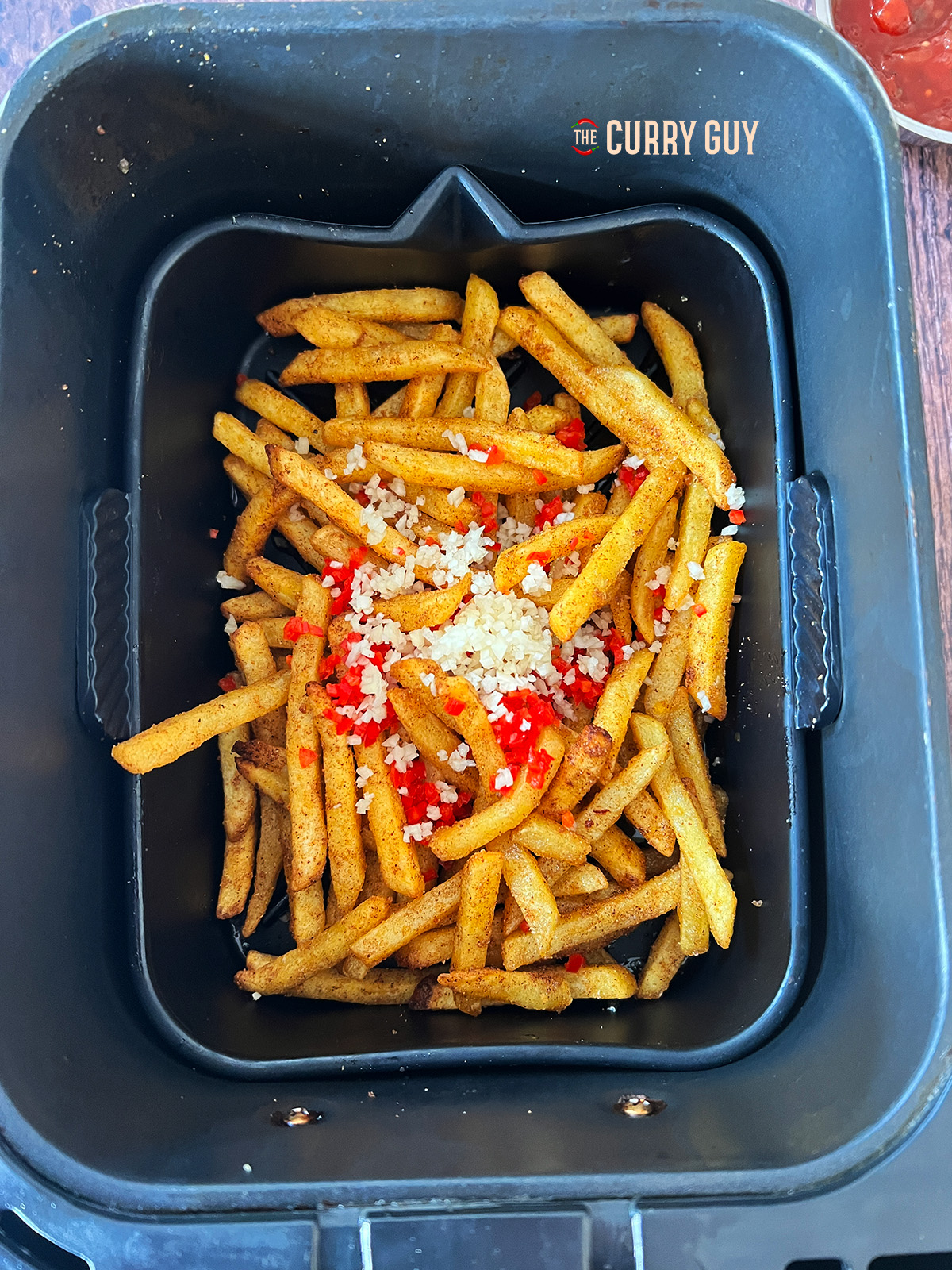 Air fryer masala fries with added chilli and garlic.