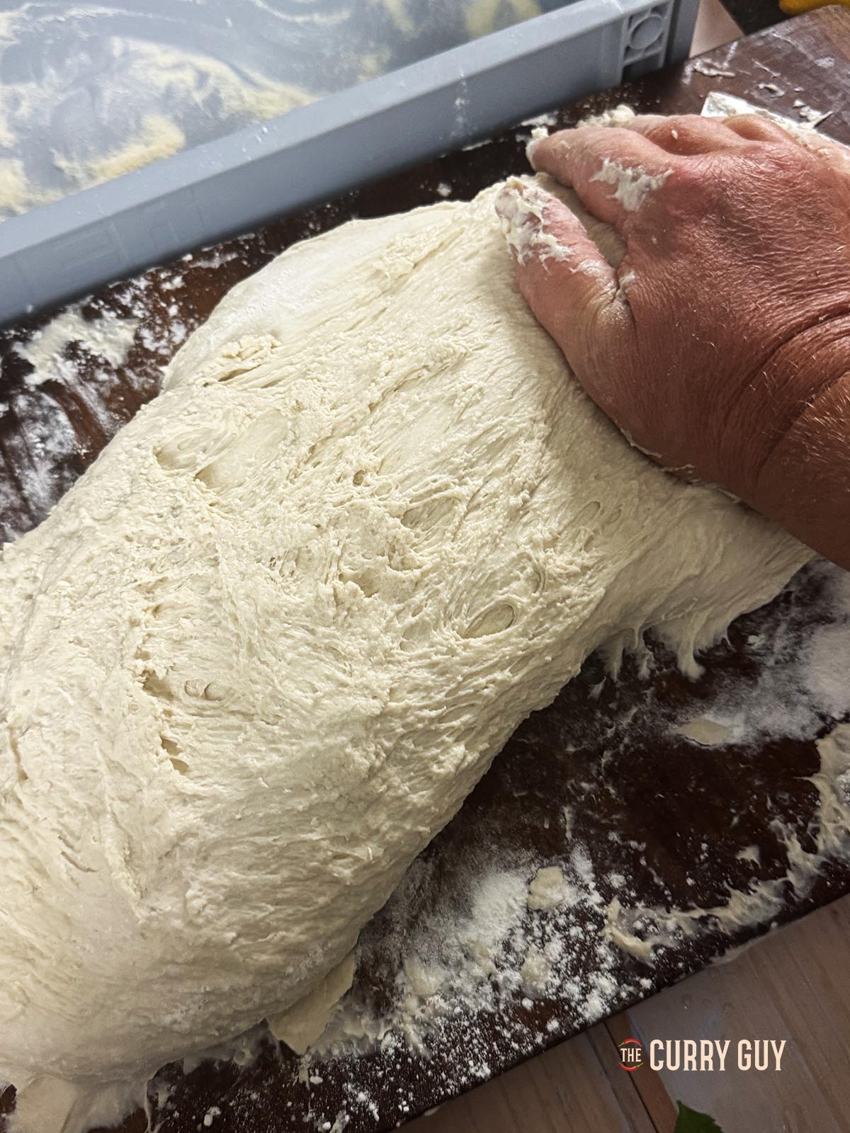 Kneading the dough.