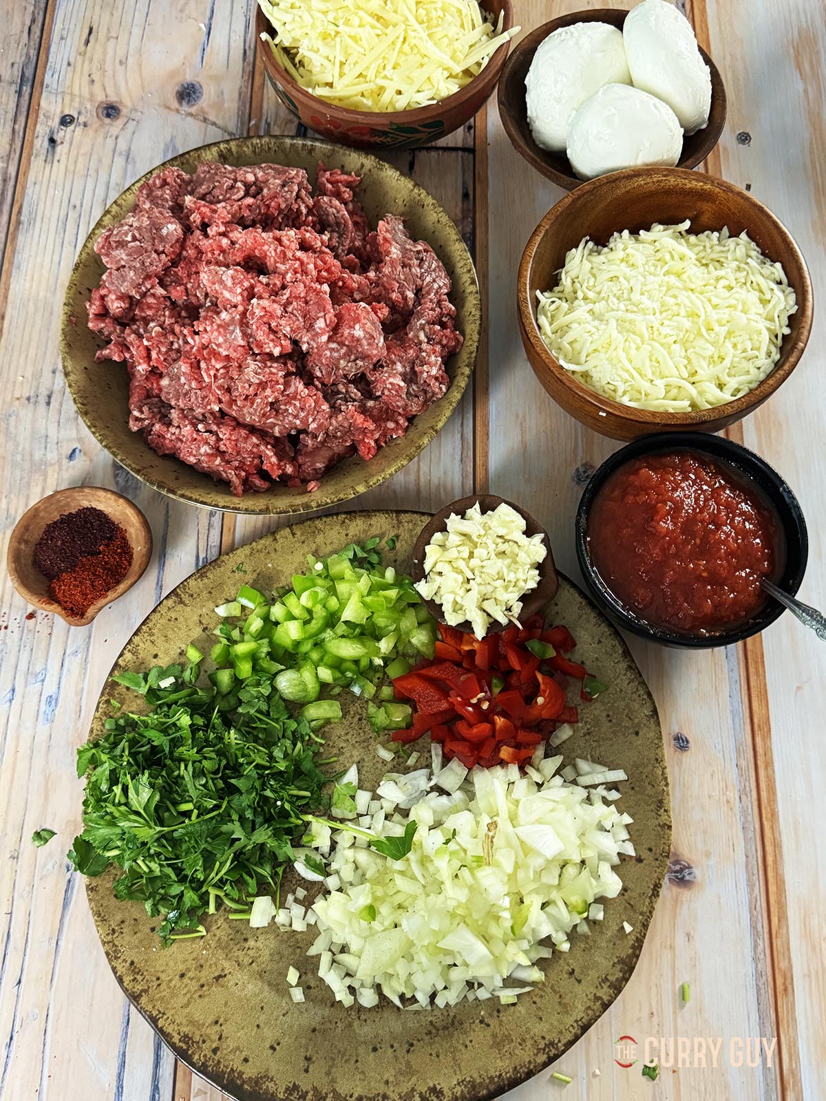 The ingredients for the recipe laid out on a kitchen counter. 