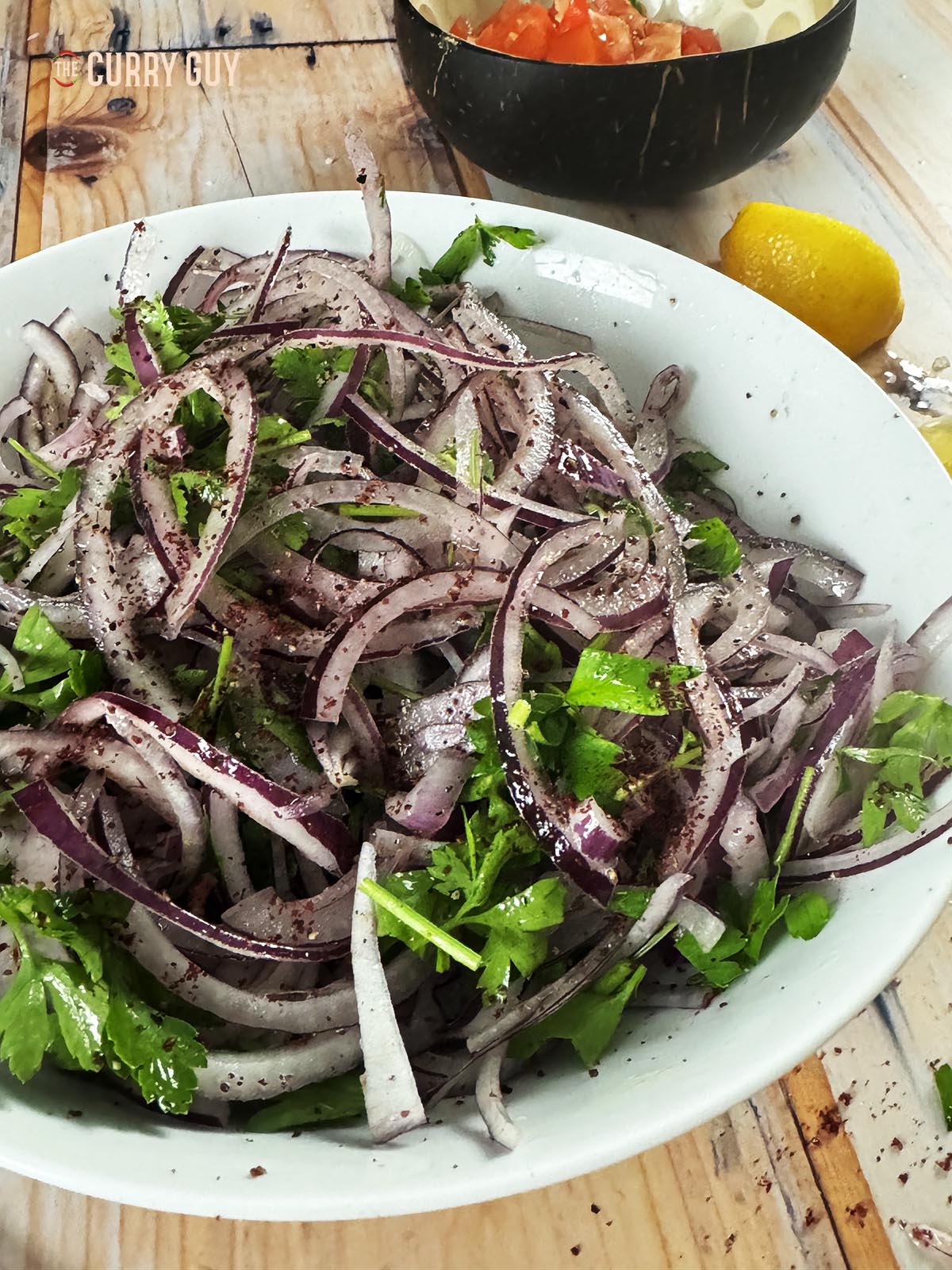 Turkish onion salad in a serving bowl. 