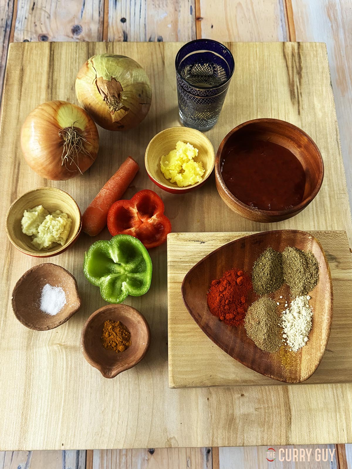 The ingredients for the base sauce on a countertop.
