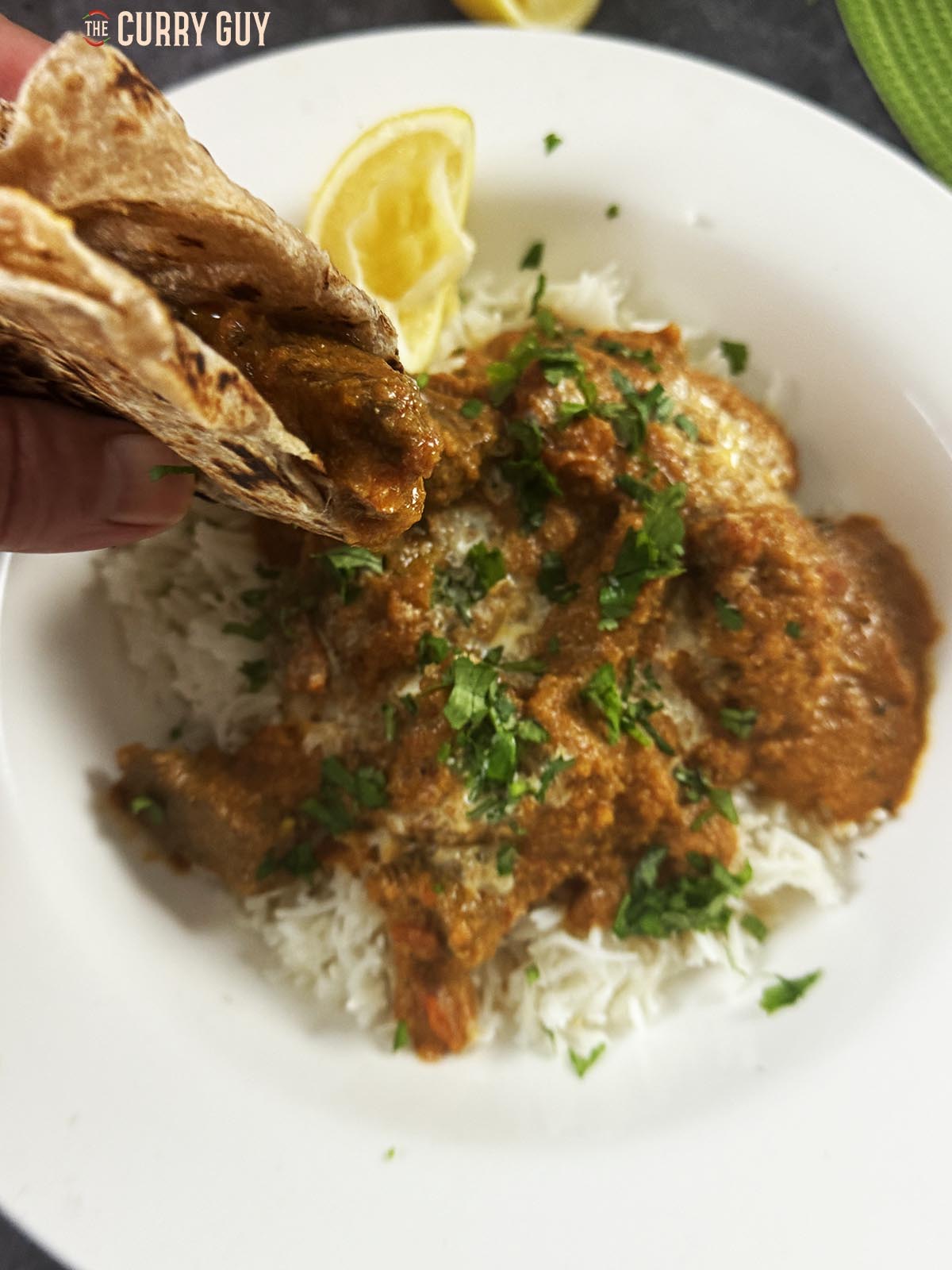 Serving the curry wrapped in a chapatti.