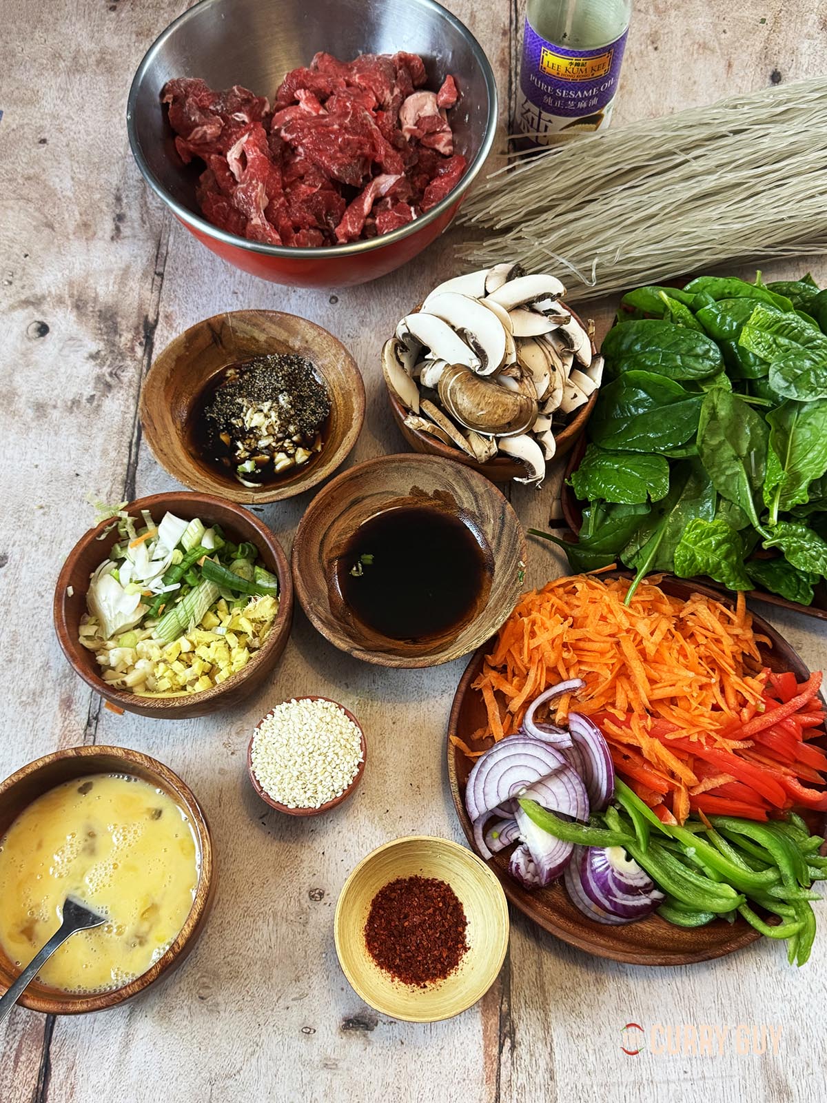 The ingredients for the recipe laid out on a countertop.