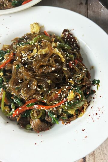 The finished dish fro this Korean japchae recipe.