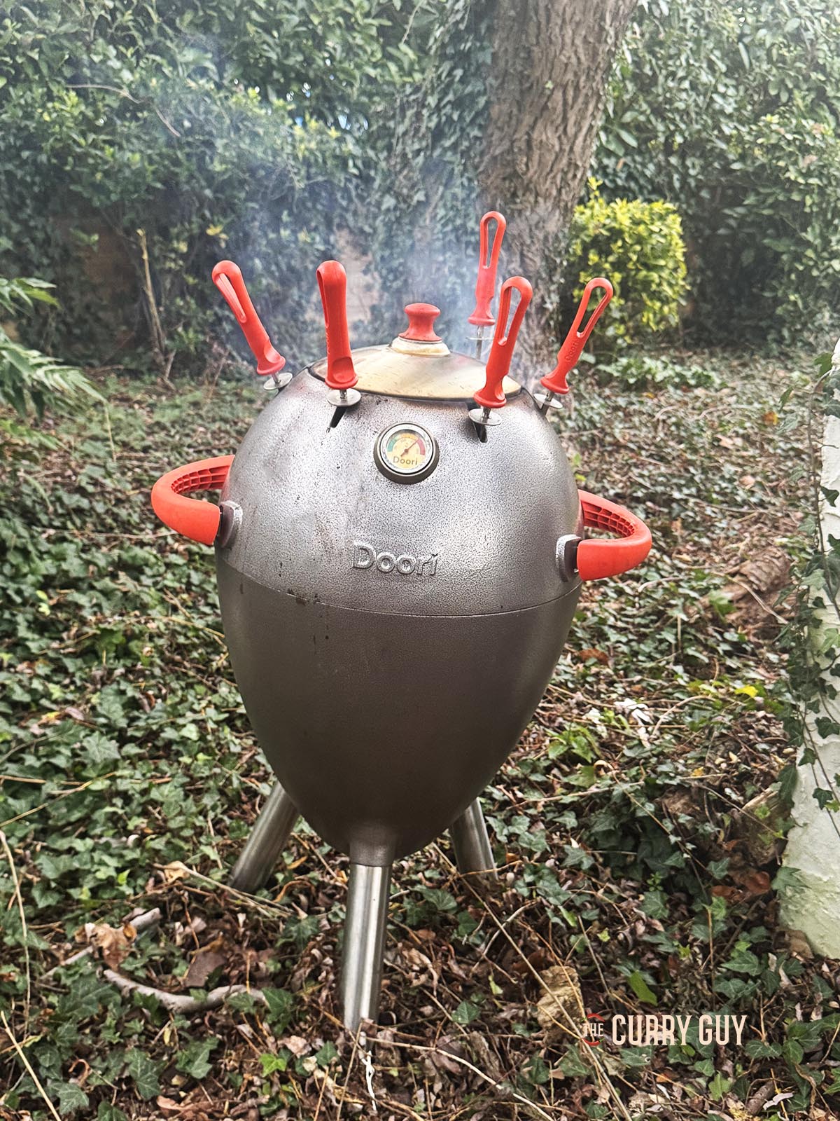 The Doori tandoor oven heated up and cooking the tandoori salmon tikka