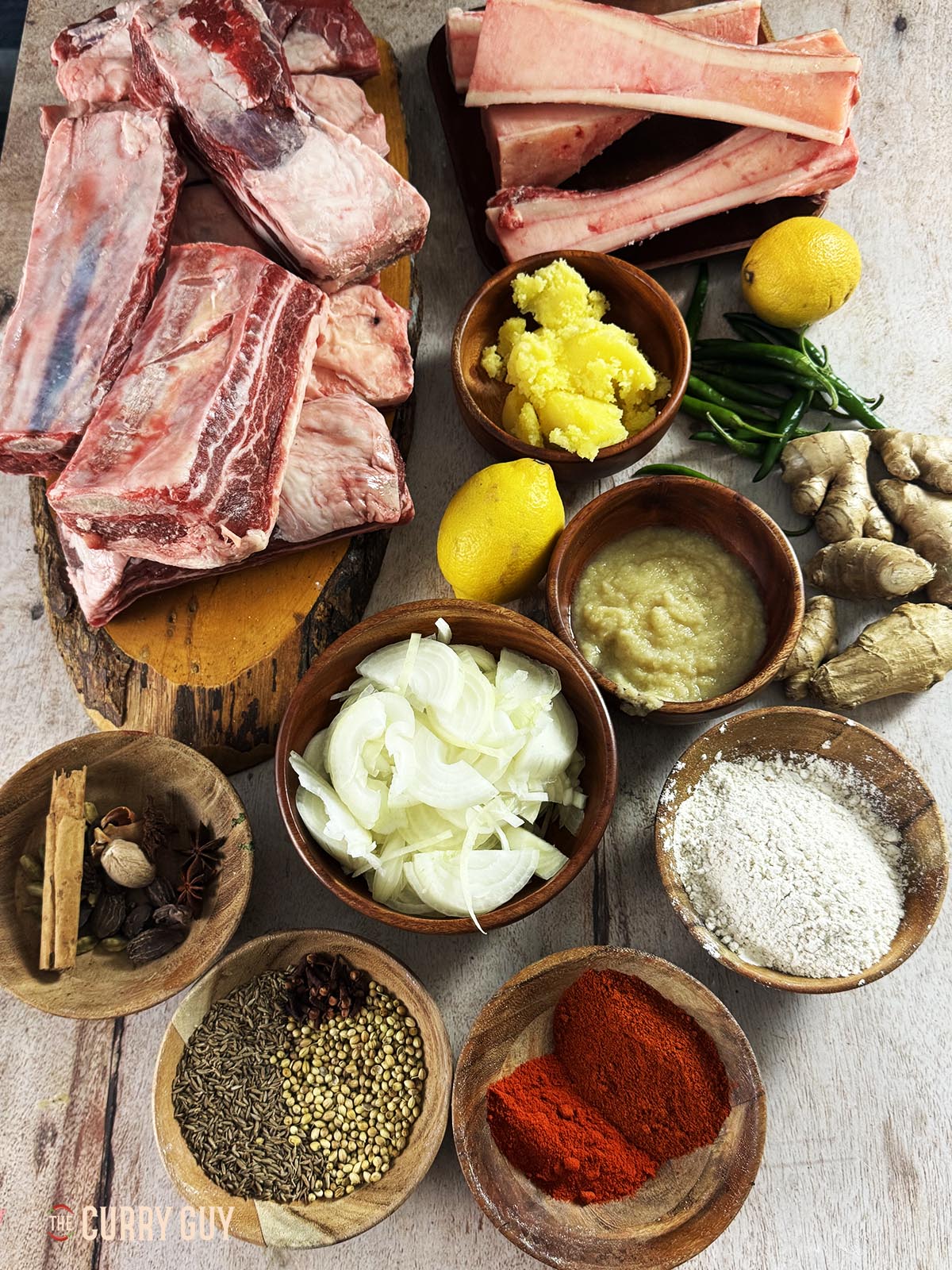The ingredients for the recipe laid out on a countertop ready to cook.