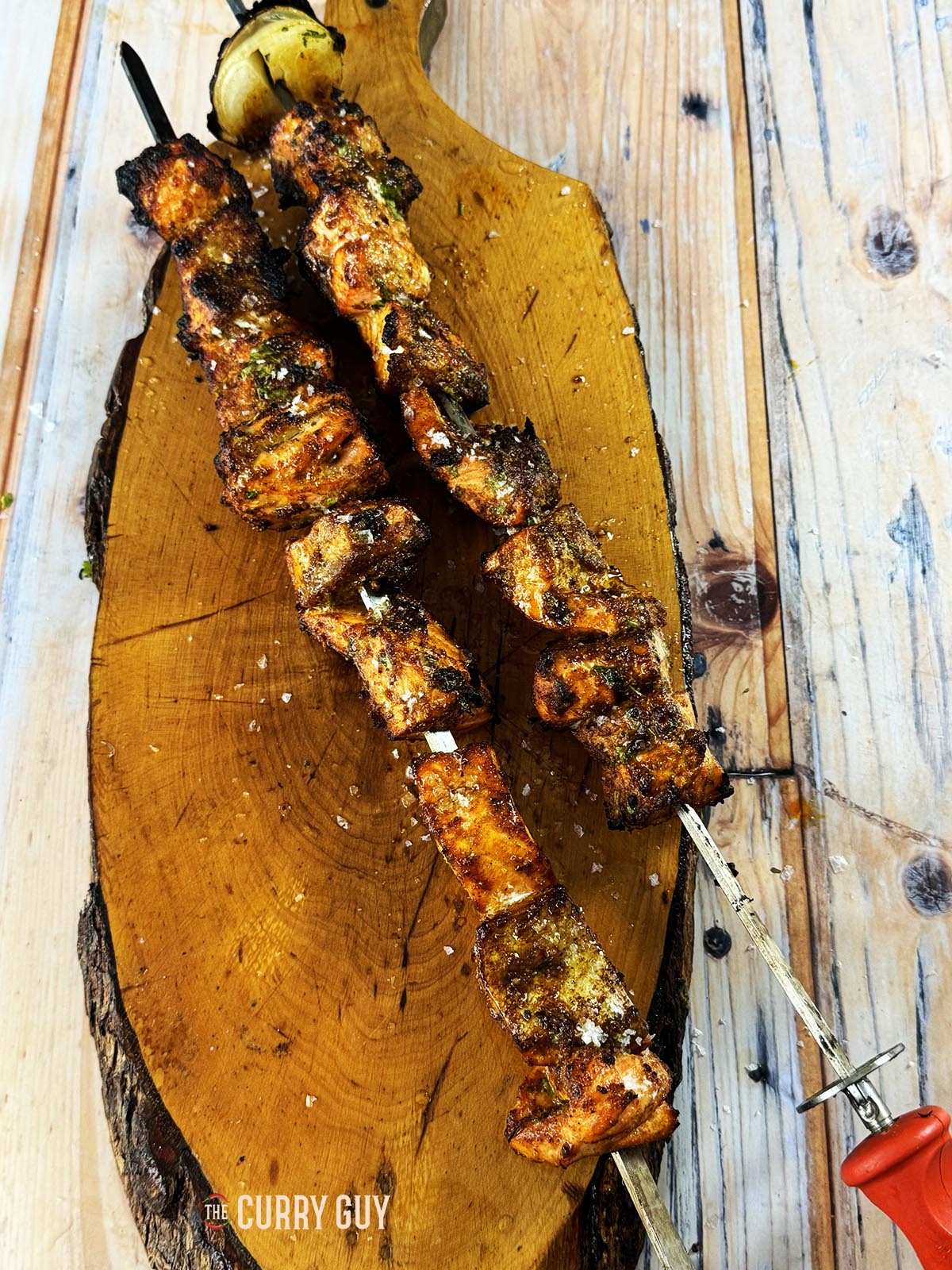 Tandoori salmon tikka skewers