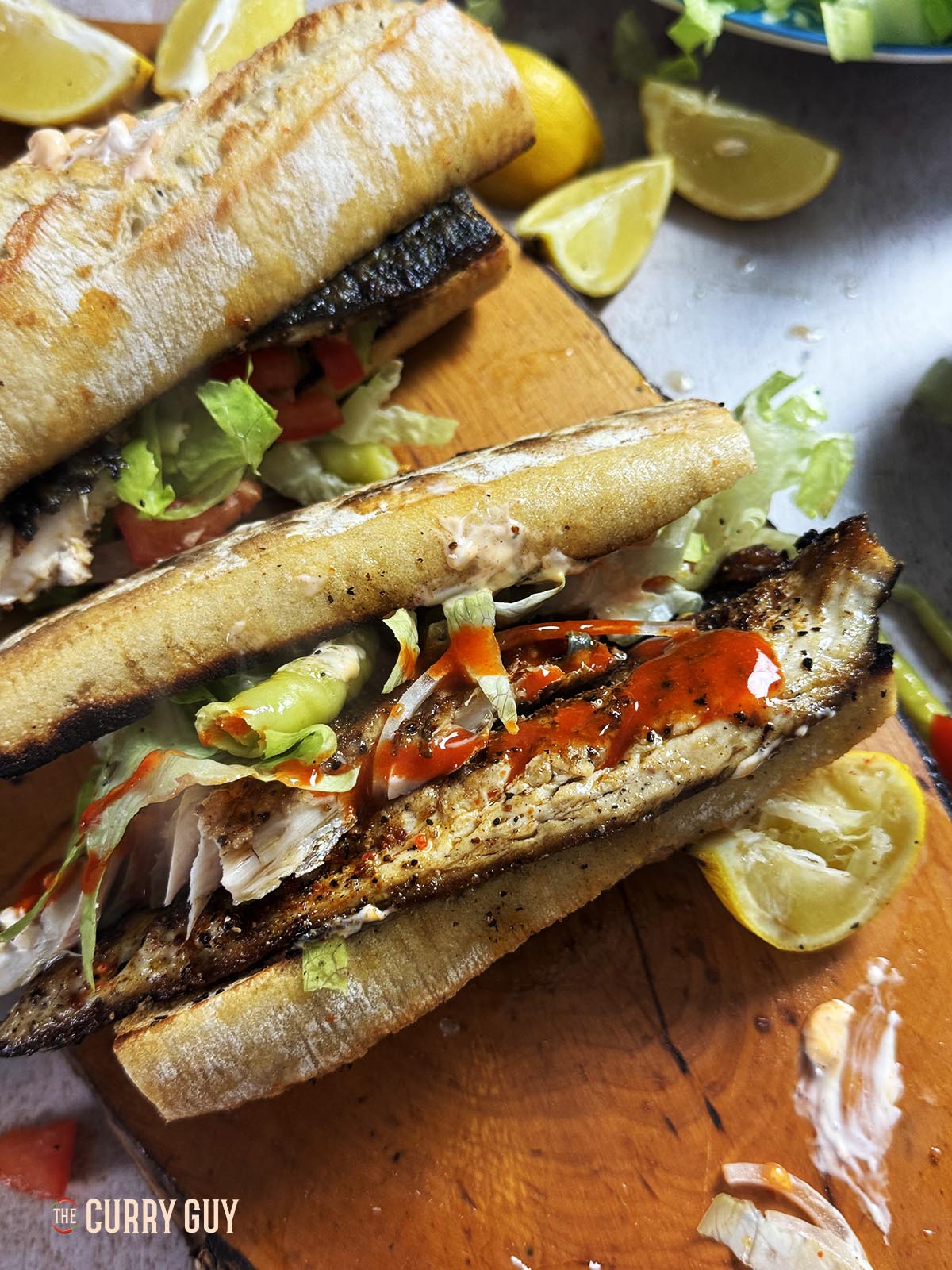 Sandwich made using this Turkish fish sandwich recipe.