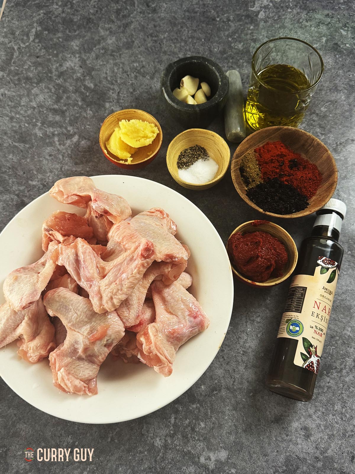The ingredients for the recipe on a countertop.